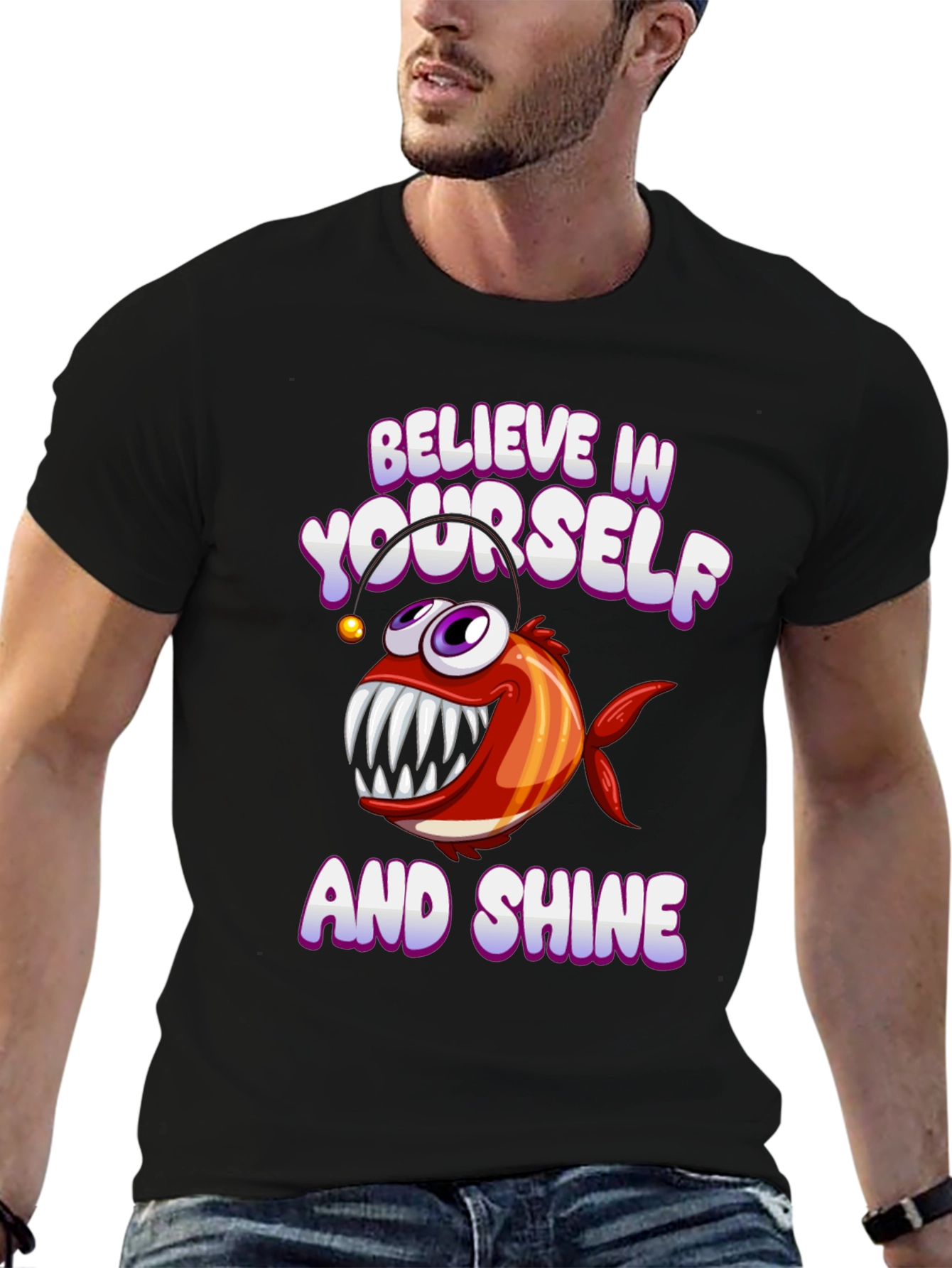 Black Believe in Yourself Anglerfish Graphic Tee view 6