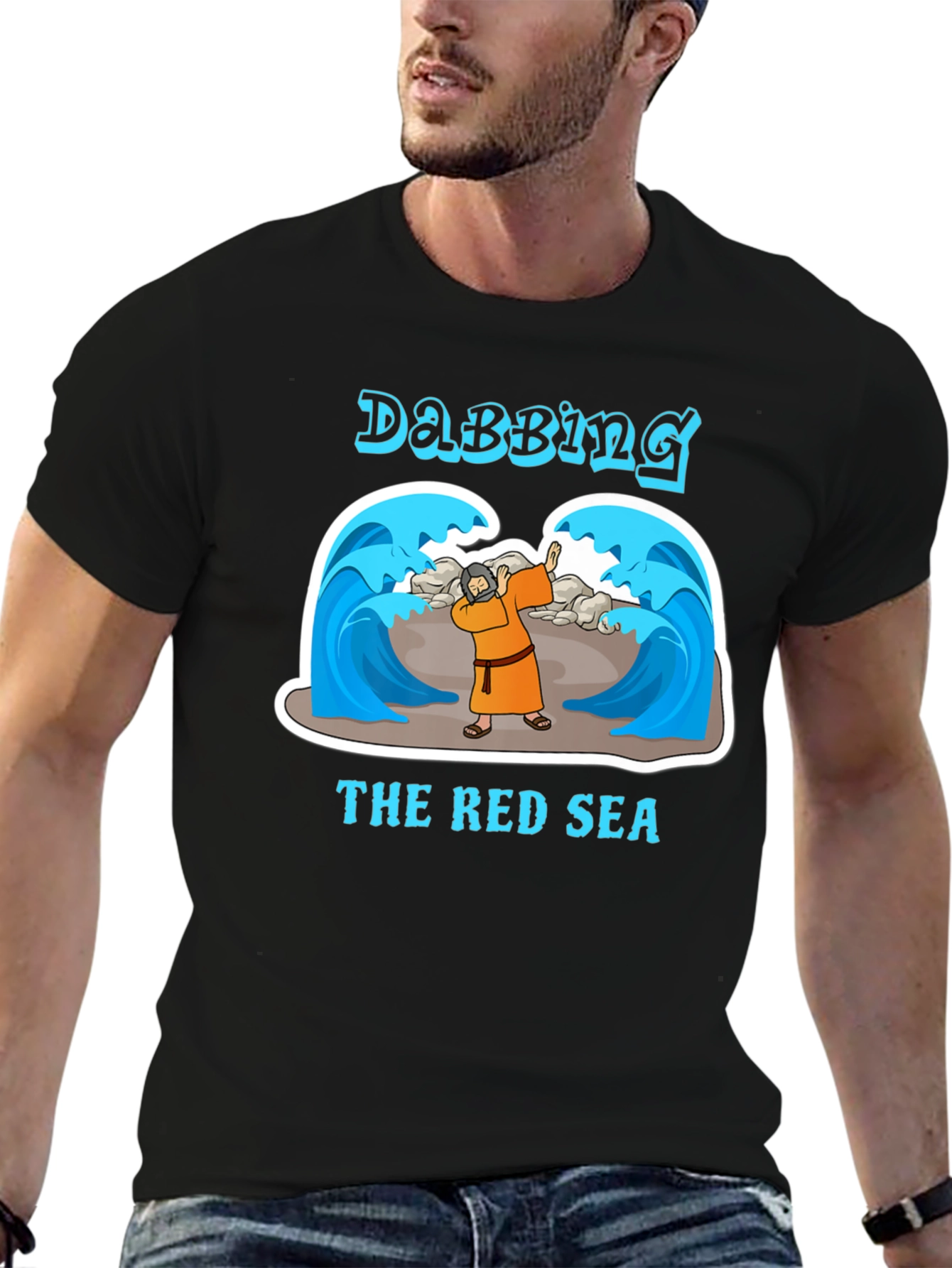 Black Dabbing the Red Sea T-Shirt - Funny Moses Tee view 6