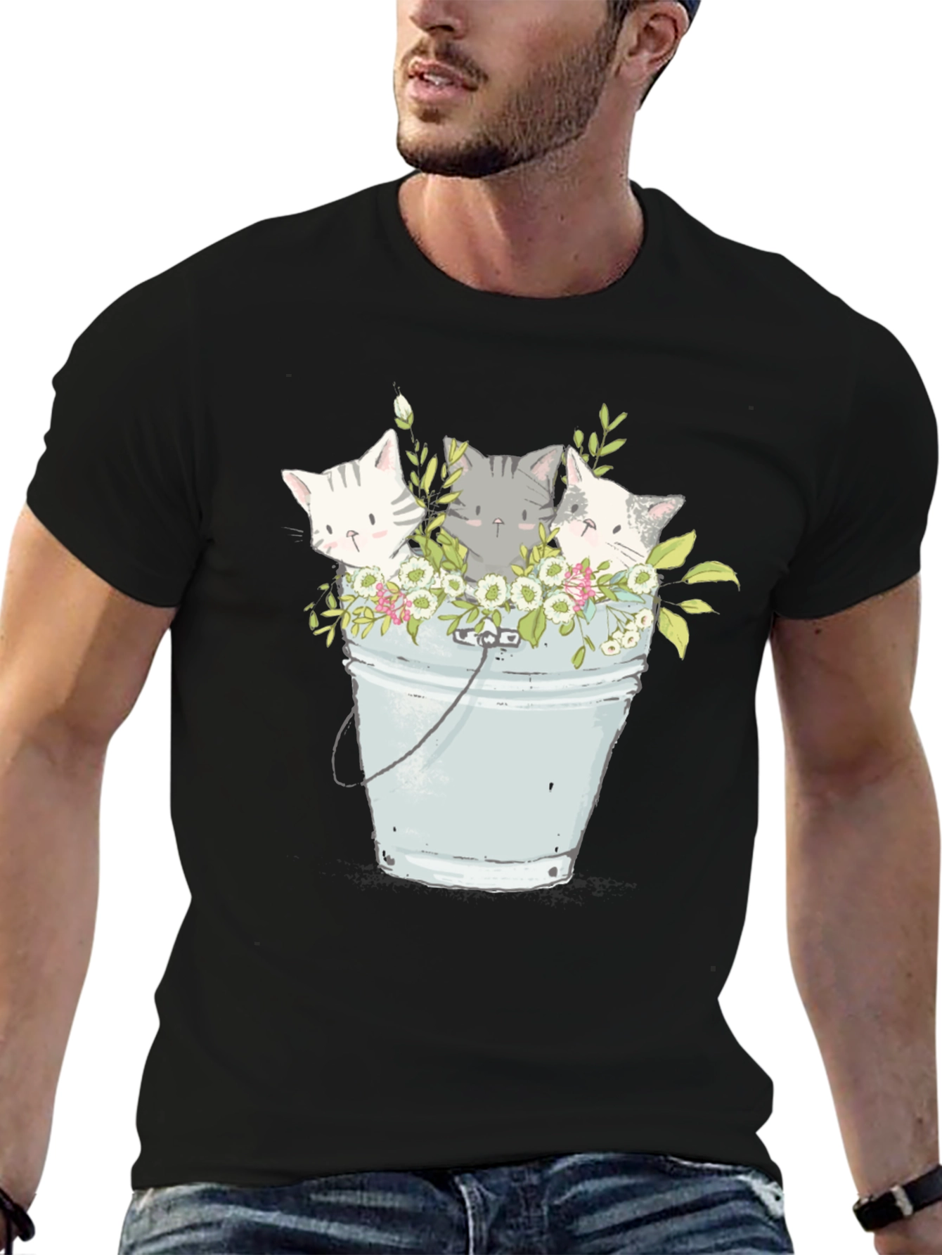 Black Cats in Bucket T-Shirt - Cute Kitten Graphic Tee view 6