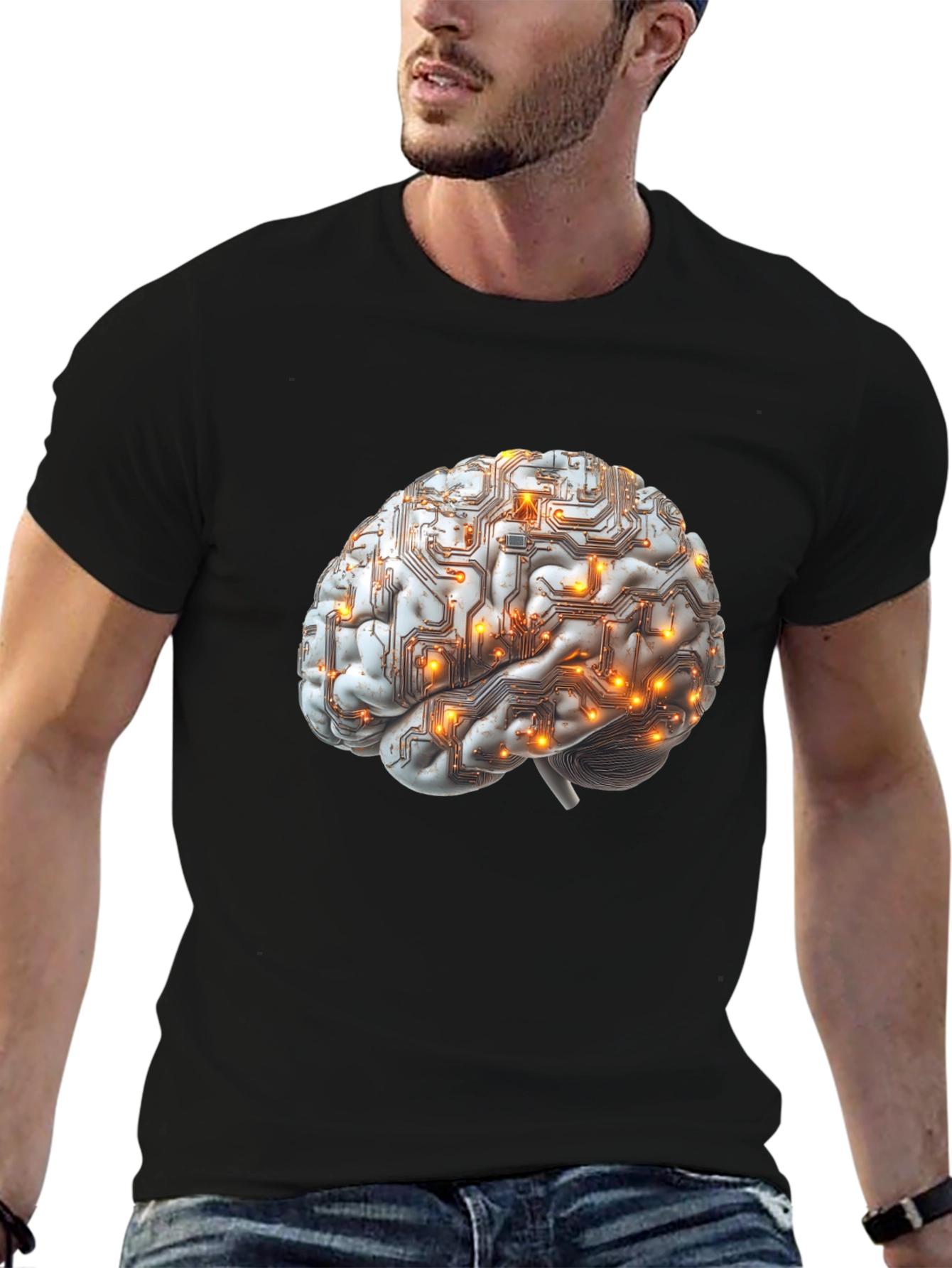 Black Brain Circuitry Graphic Tee - Black Cotton T-Shirt view 6