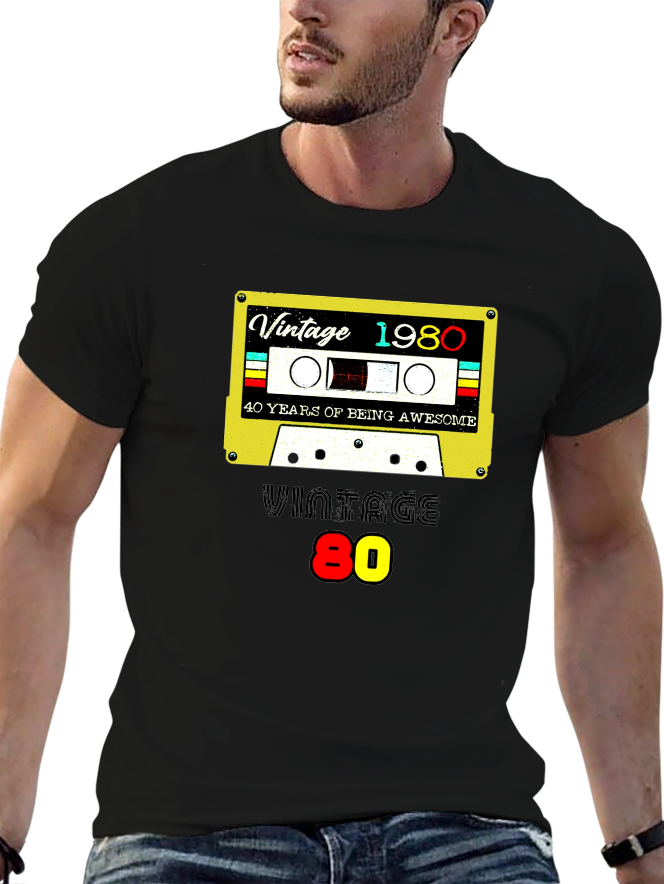 Black Vintage 1980 Cassette Tape Graphic T-Shirt view 6