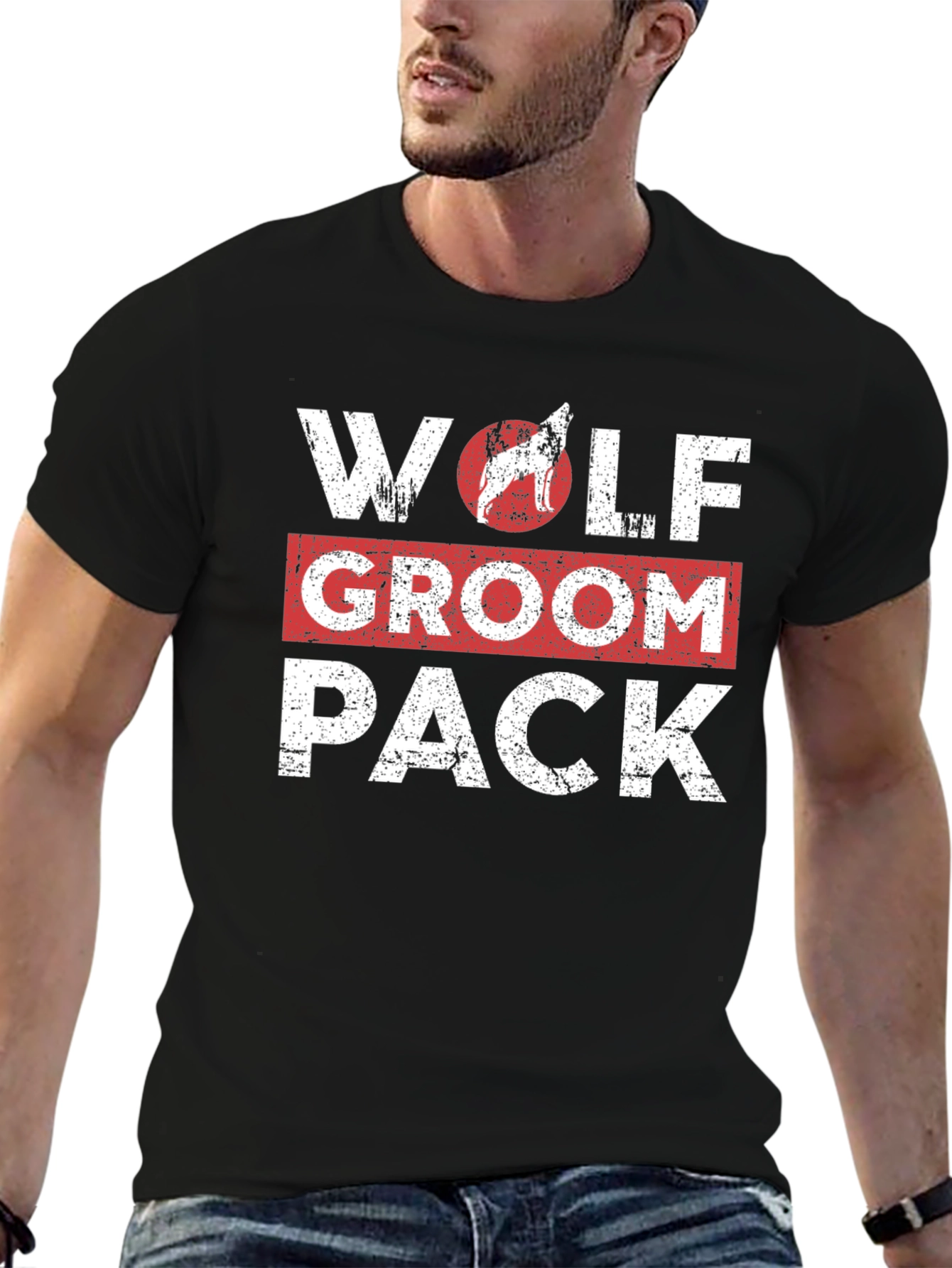 Black Wolf Groom Pack Graphic T-Shirt view 6