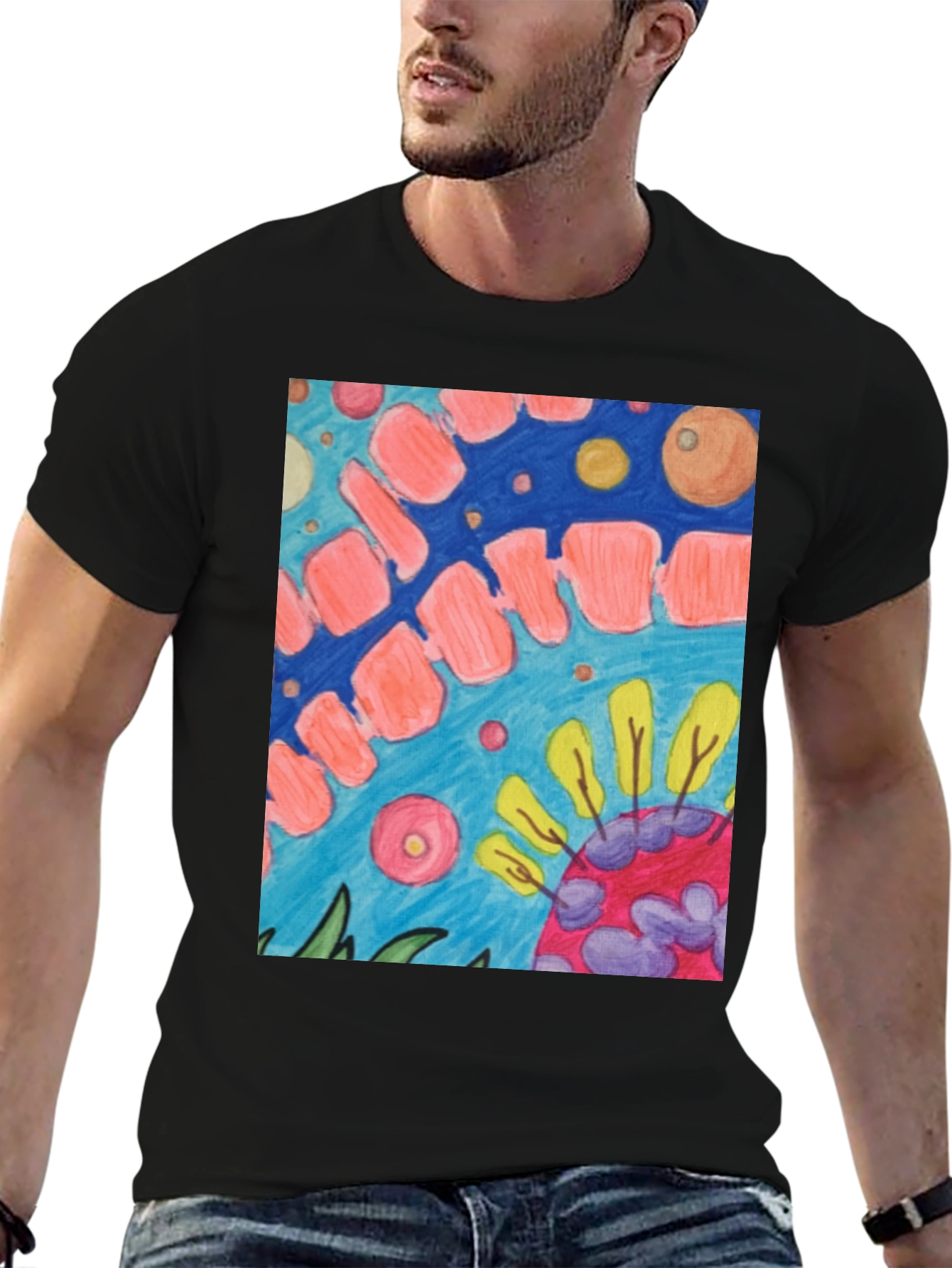 Black Abstract Art Print Black T-Shirt view 6