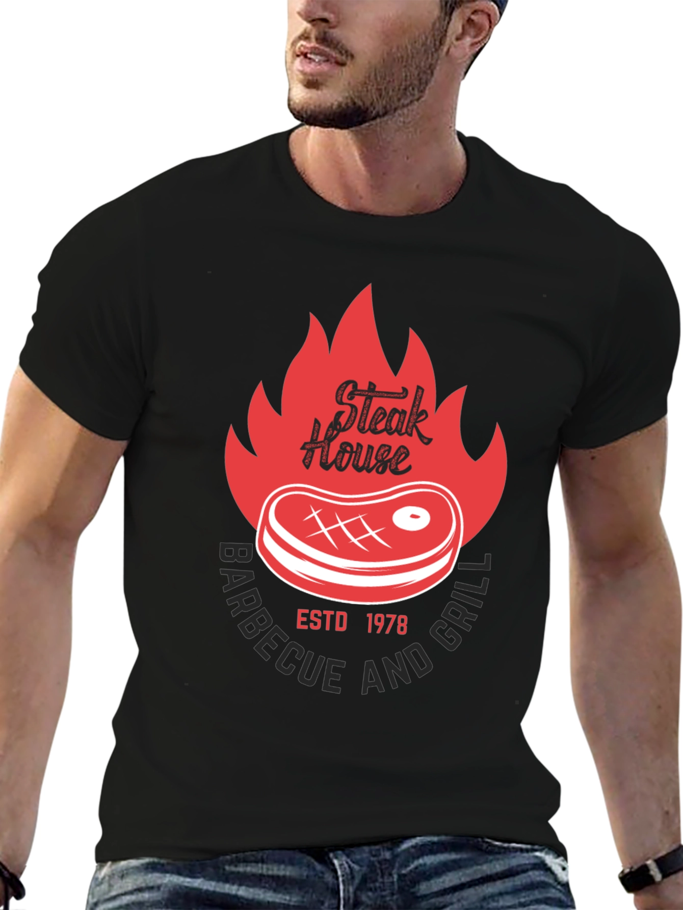 Black Steak House BBQ & Grill T-Shirt view 6