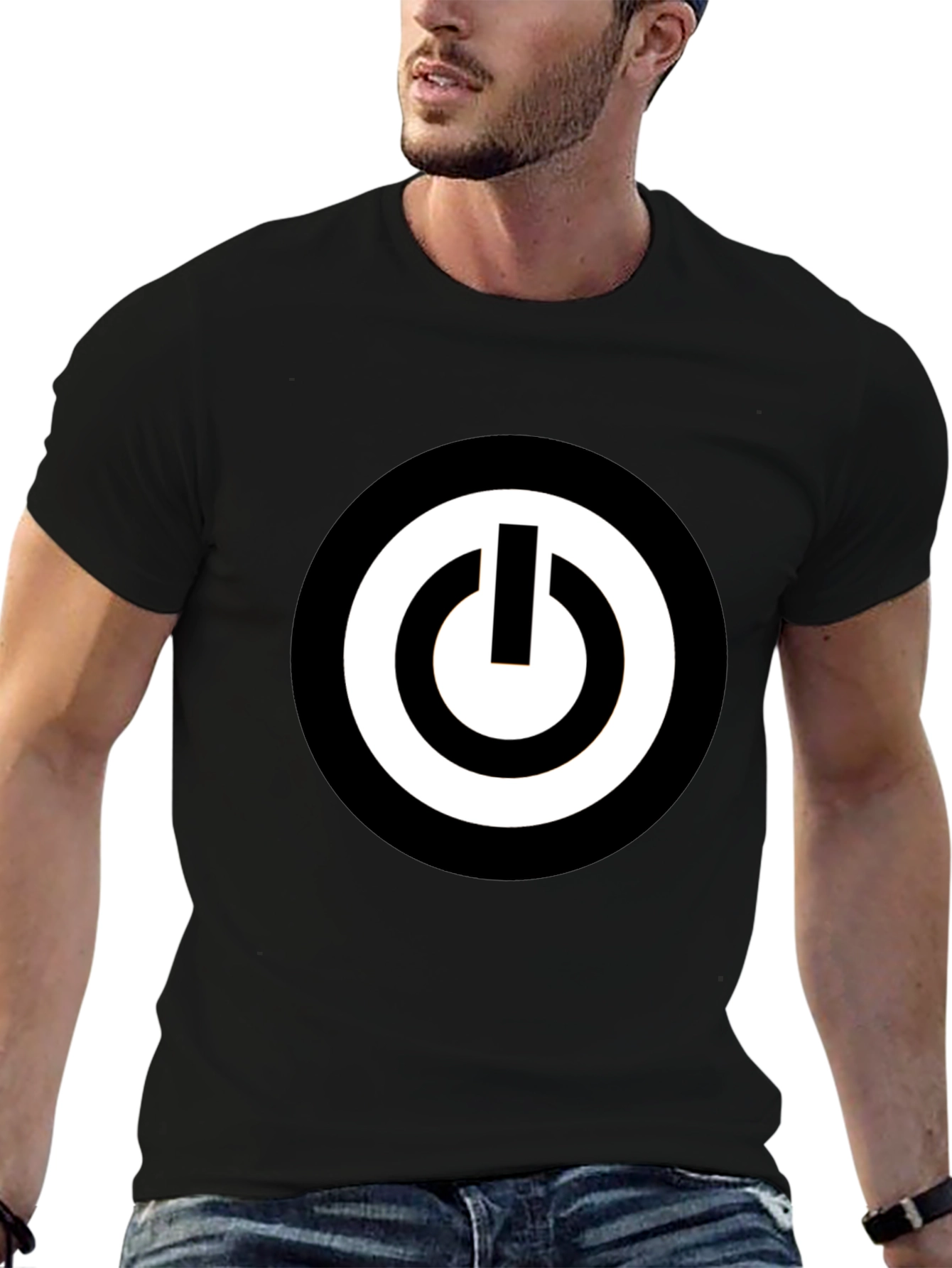 Black Black T-Shirt with Power Button Graphic view 6
