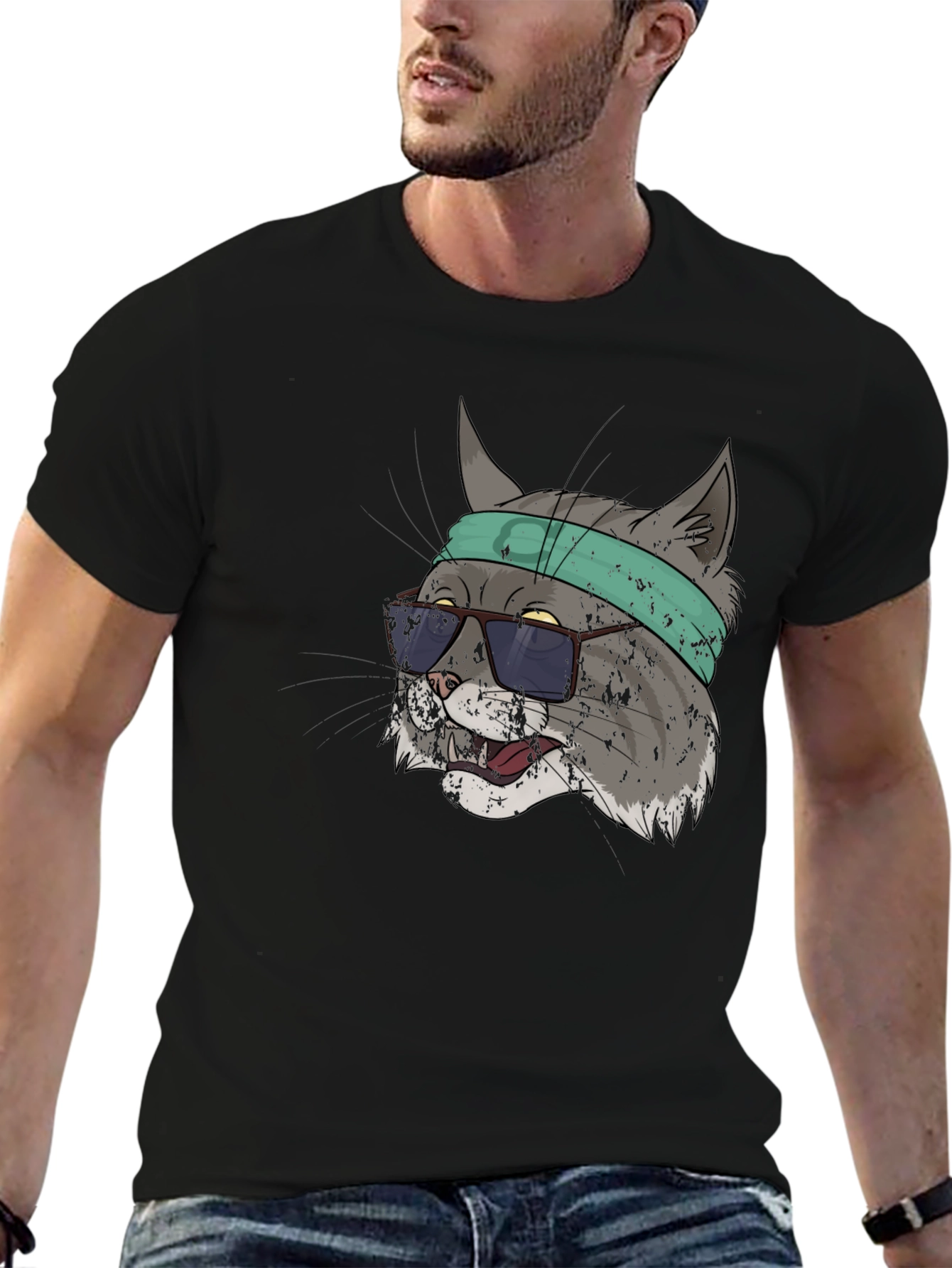 Black Cool Cat Graphic Tee - Unisex Black T-Shirt view 6