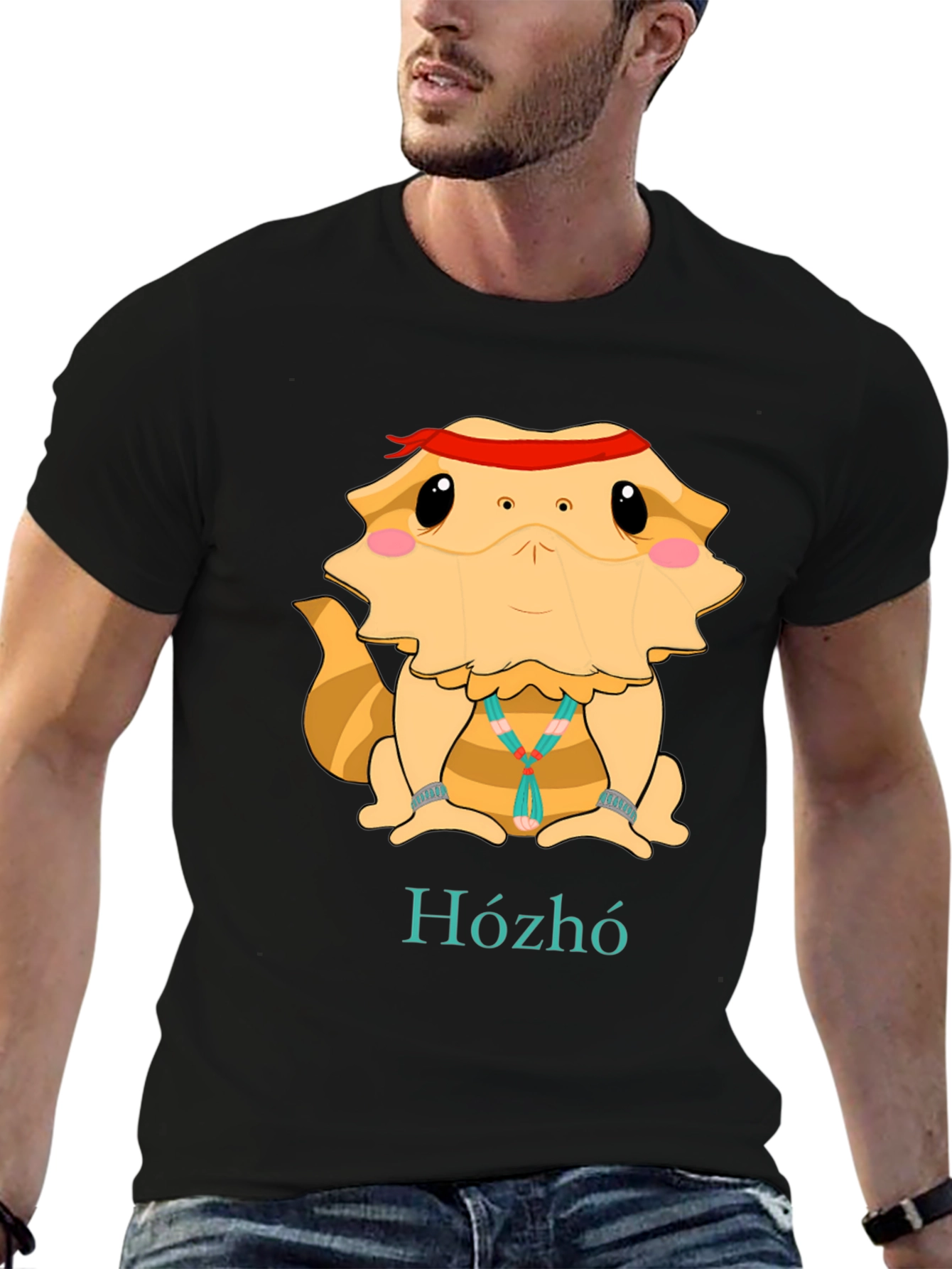 Black Bearded Dragon Hózhó T-Shirt - Cool Lizard Tee view 6