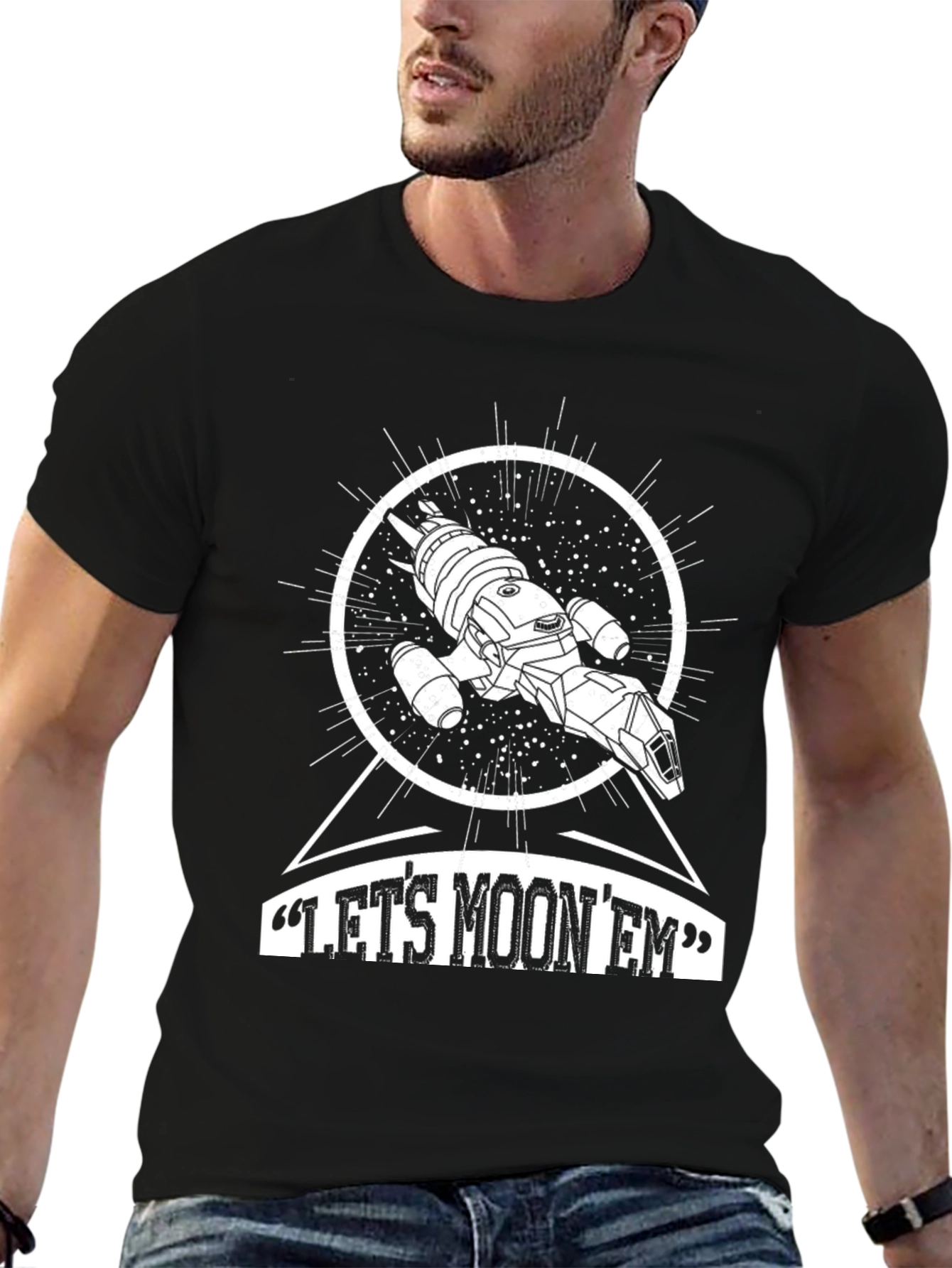 Black Let's Moon 'Em T-Shirt - Sci-Fi Graphic Tee view 6