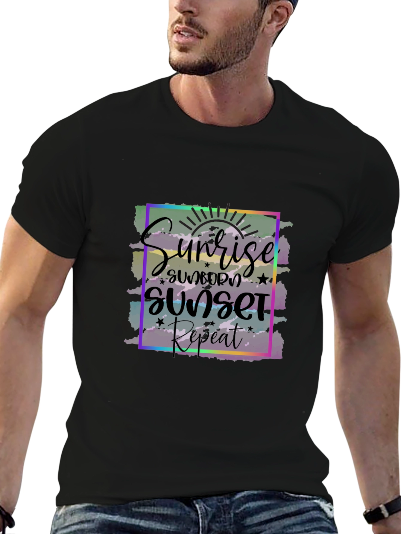 Black Sunrise Sunset Repeat Graphic Tee view 6