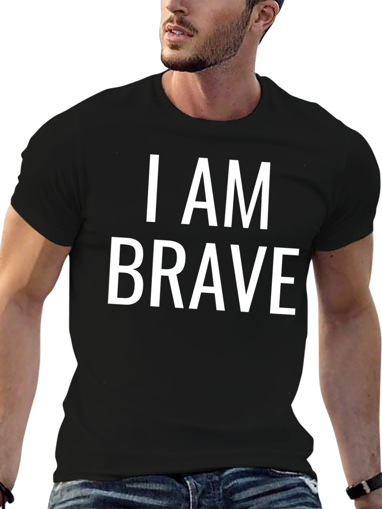 Black I Am Brave Graphic T-Shirt - Black Crew Neck Tee view 6