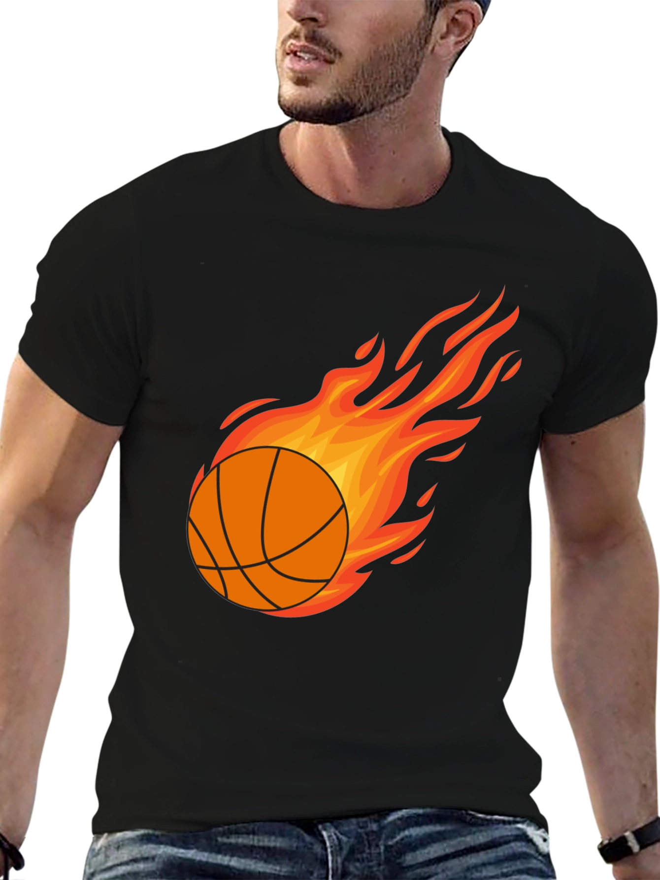 Black Fiery Basketball Graphic Tee - Men's Black T-Shirt view 6