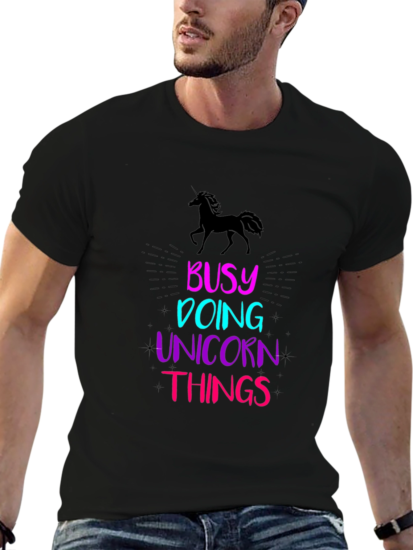 Black Busy Doing Unicorn Things Graphic Tee view 6