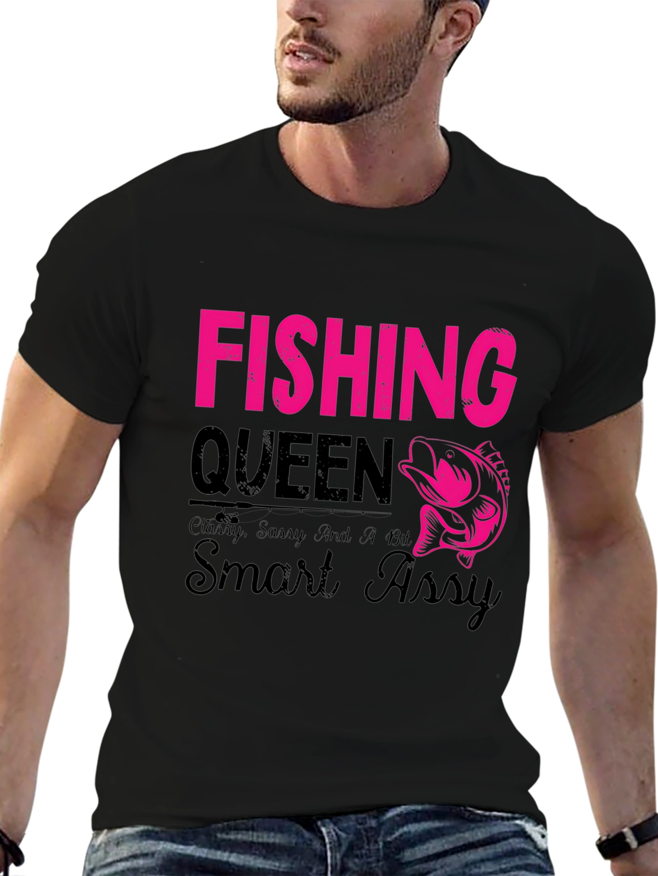 Black Fishing Queen T-Shirt - Classy, Sassy, Smart Assy view 6