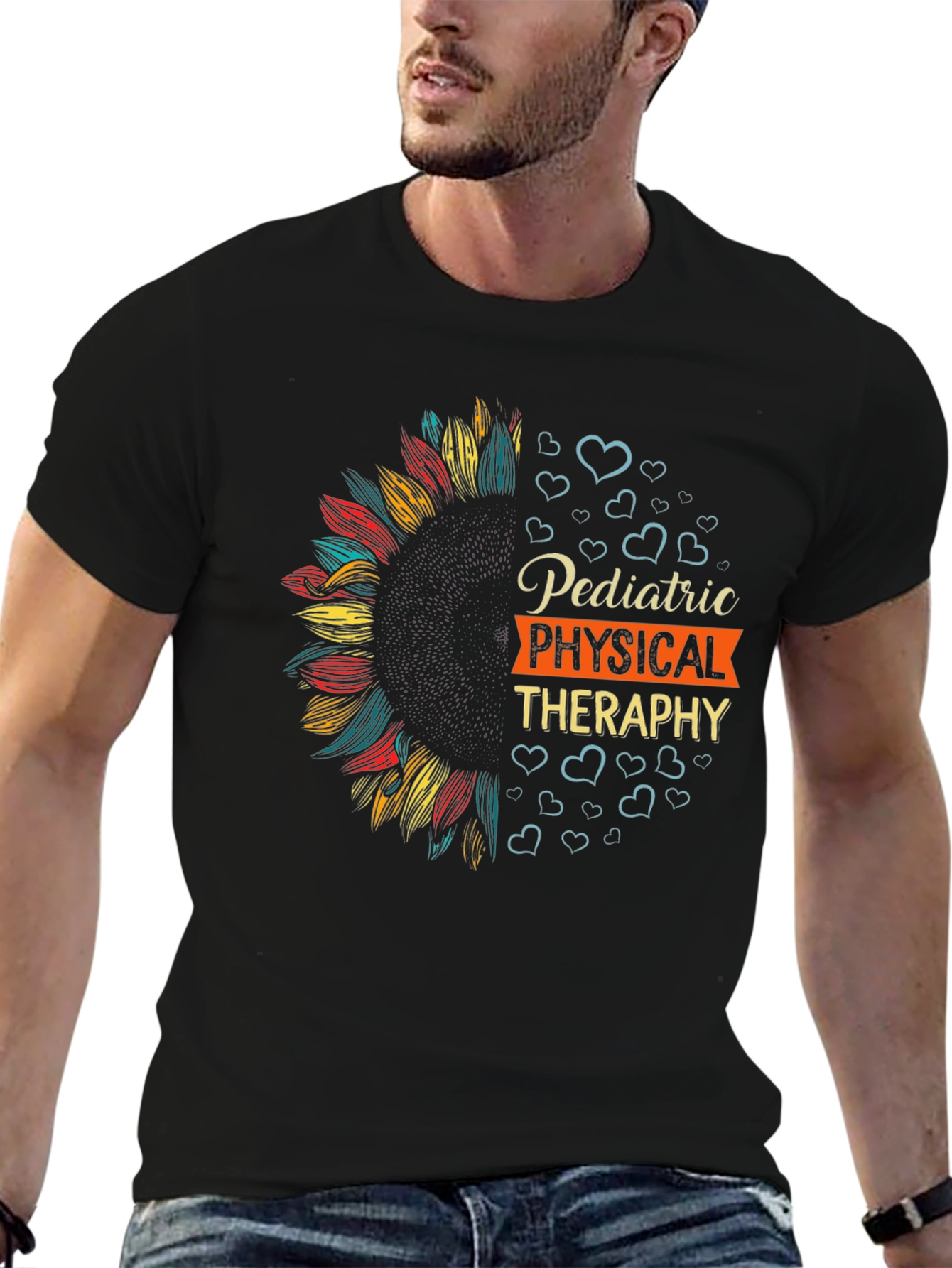 Black Pediatric Physical Therapy Sunflower T-Shirt view 6
