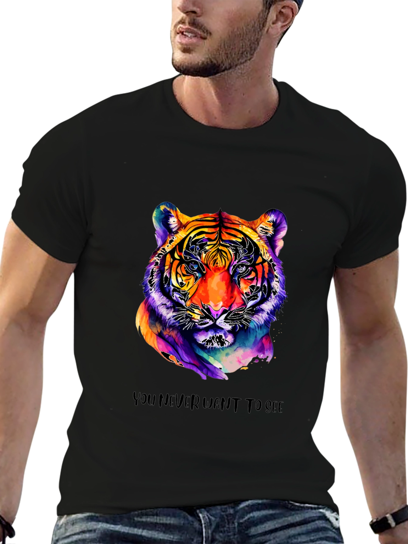Black Vibrant Tiger Graphic Tee - Unique Artistic Design view 6