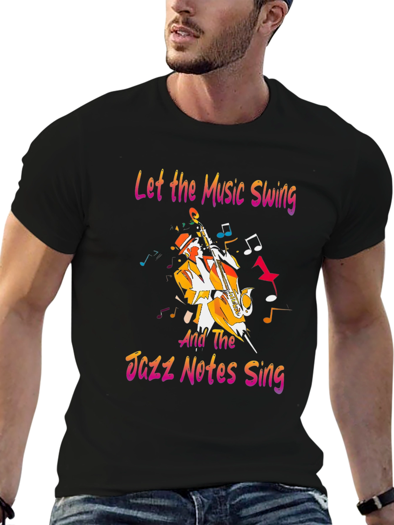 Black Jazz Music T-Shirt - Let the Music Swing Graphic Tee view 6