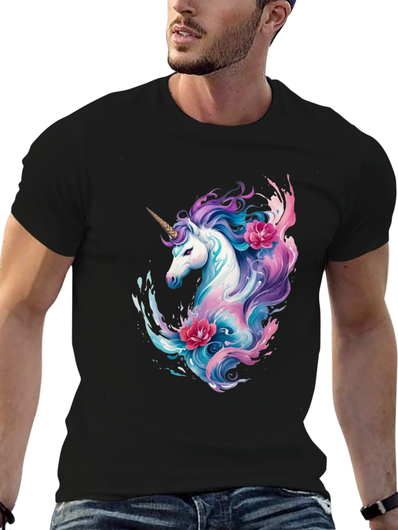 Black Unicorn Graphic Print T-Shirt view 6