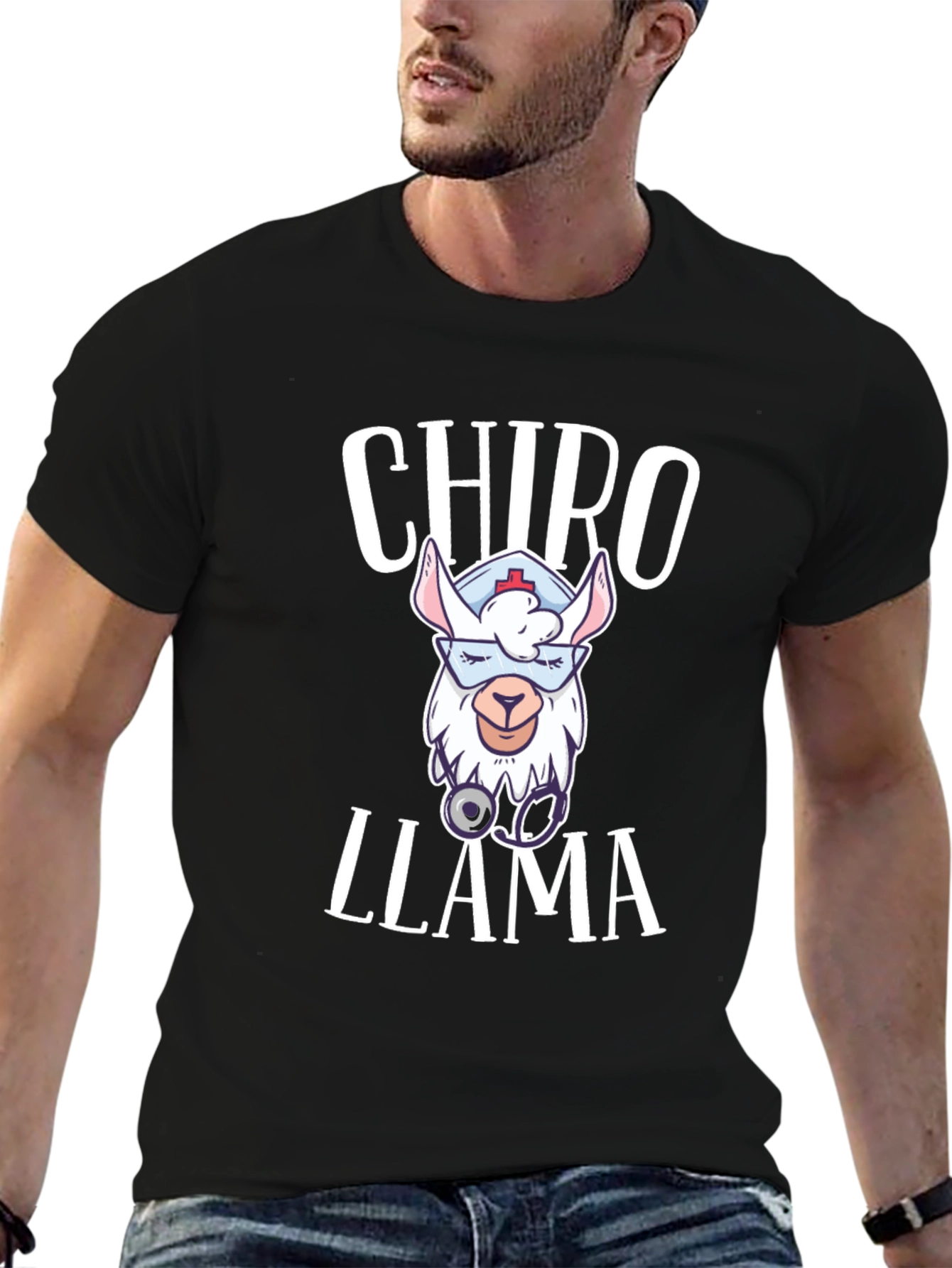 Black Chiro Llama T-Shirt - Cute Chiropractor Gift view 6