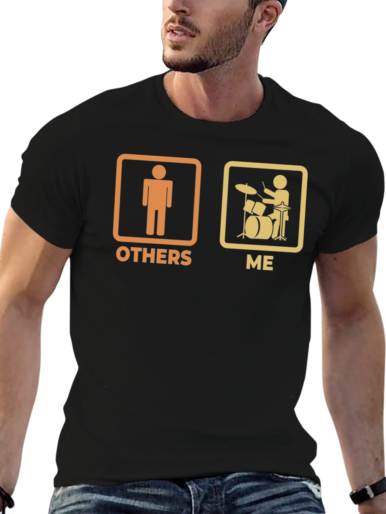 Black Funny Drummer T-Shirt - Others vs. Me Black Tee view 6