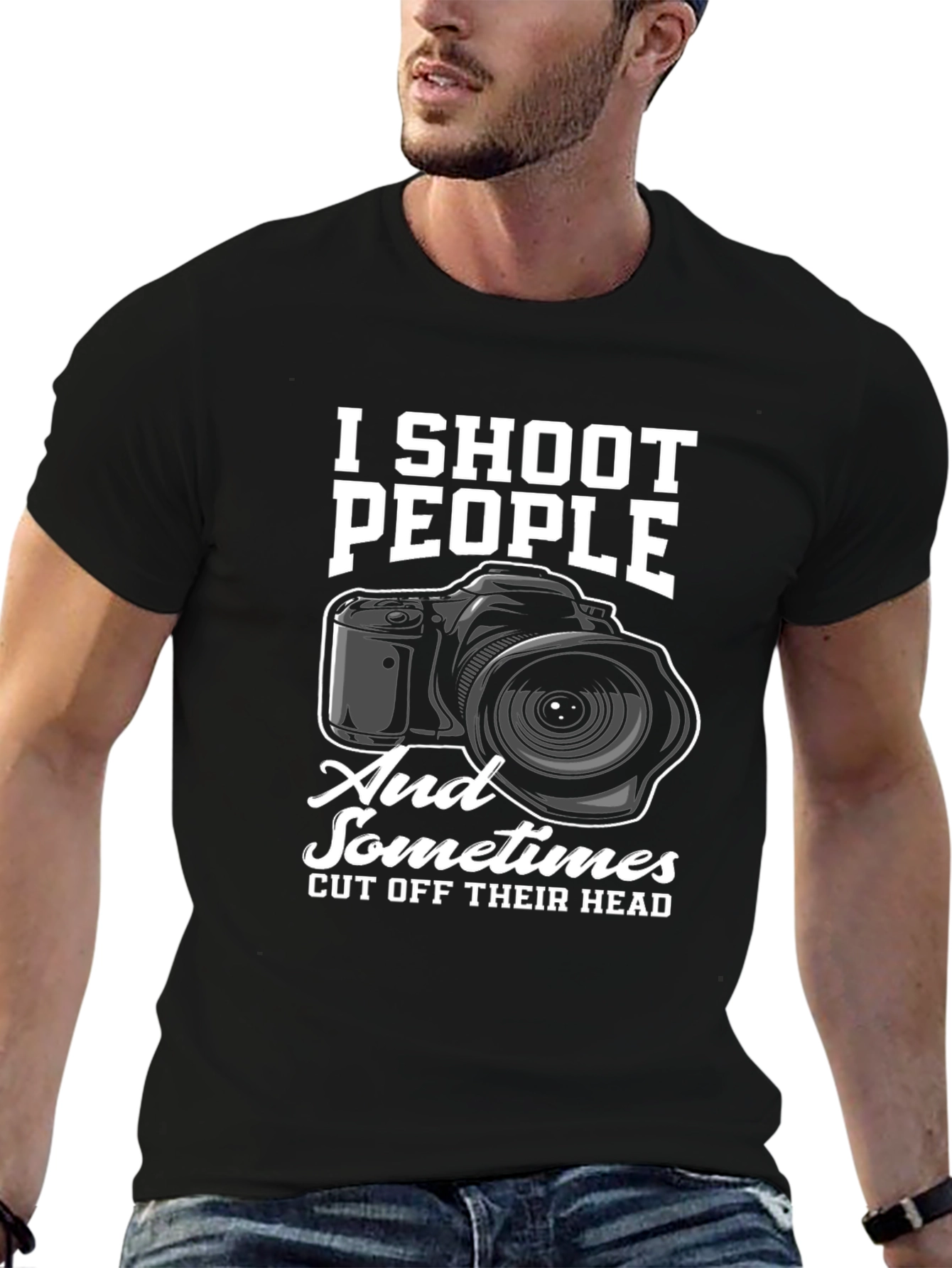 Black I Shoot People Funny Photographer T-Shirt view 6