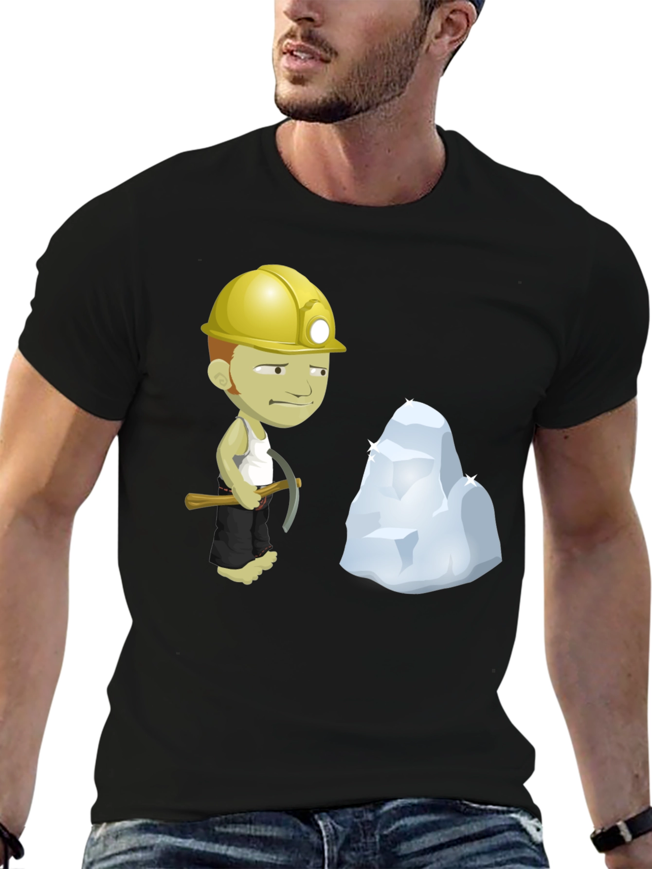 Black Miner Cartoon Black T-Shirt view 6