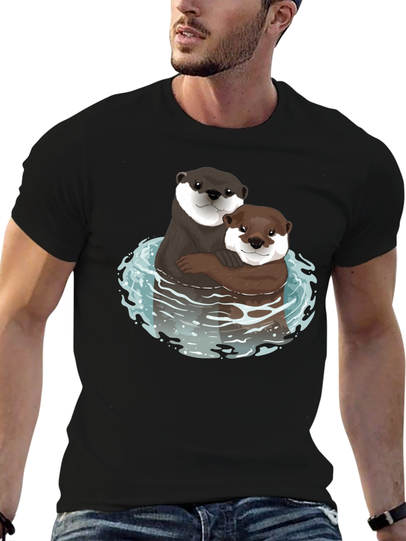 Black Otterly Adorable Graphic Tee - Black Cotton Blend view 6