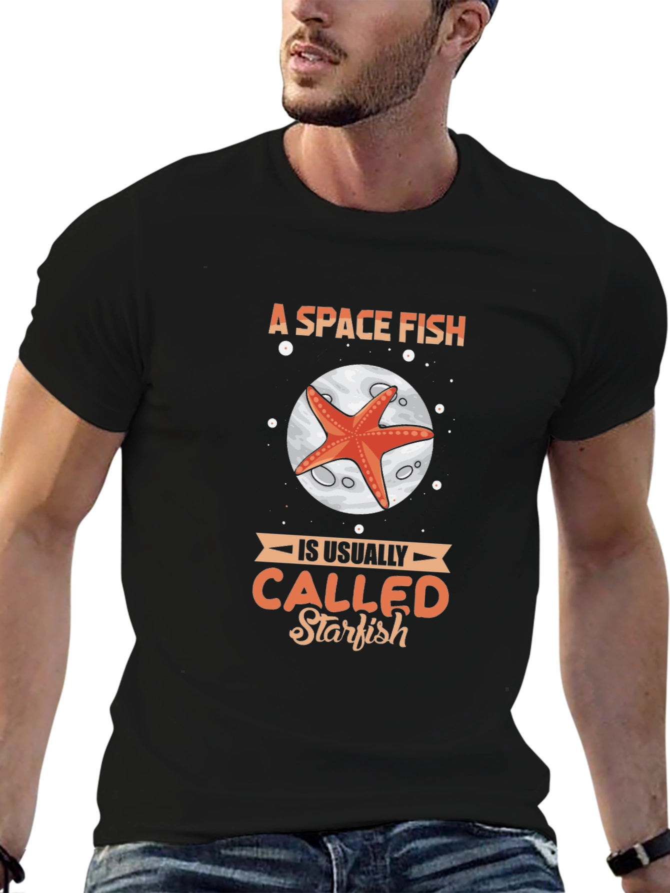 Black Space Fish Starfish Graphic T-Shirt view 6