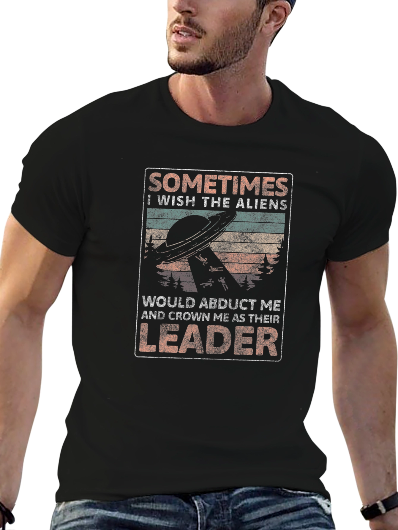 Black Alien Abduction T-Shirt - Wish the Aliens Would Abduct Me view 6