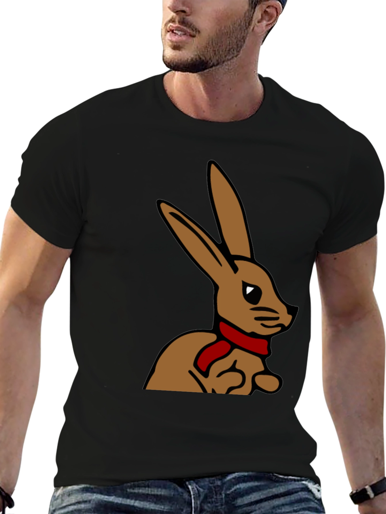 Black Rabbit T-Shirt - Cartoon Bunny with Scarf view 6