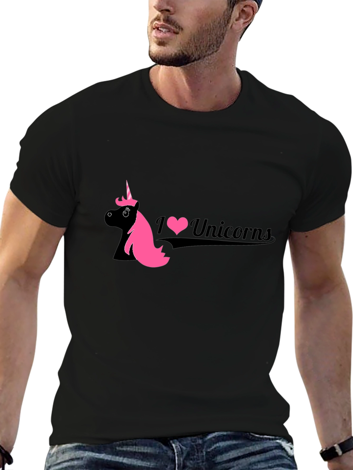Black I Love Unicorns Black T-Shirt view 6