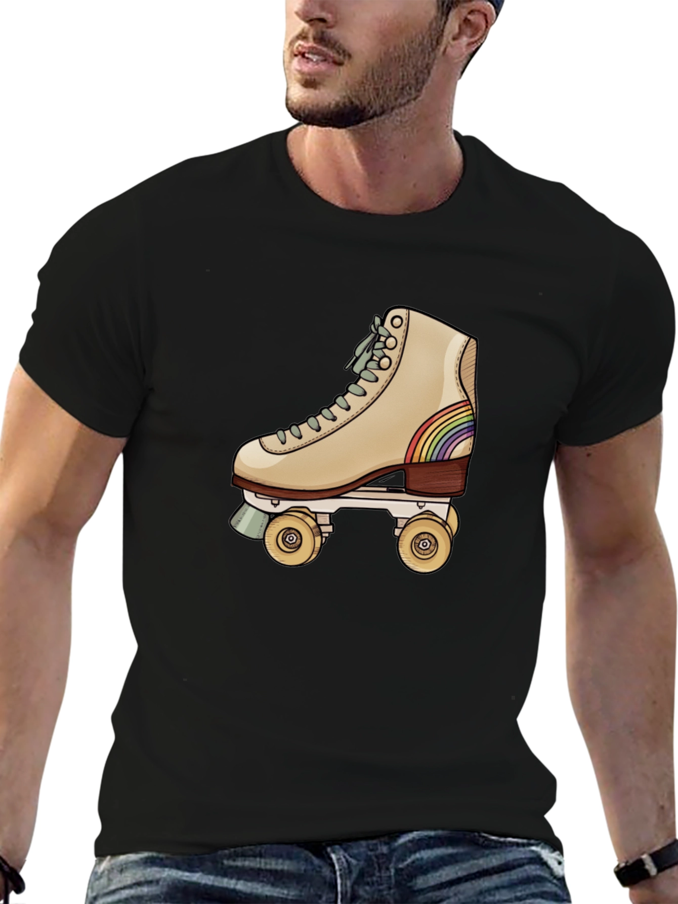 Black Retro Roller Skate Graphic Tee - Black Cotton Blend view 6