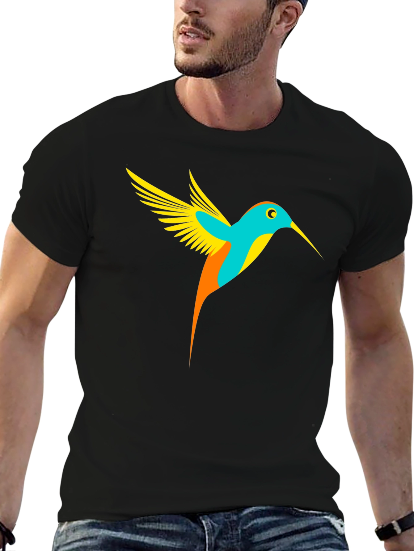Black Hummingbird Graphic Tee - Black Casual T-Shirt view 6