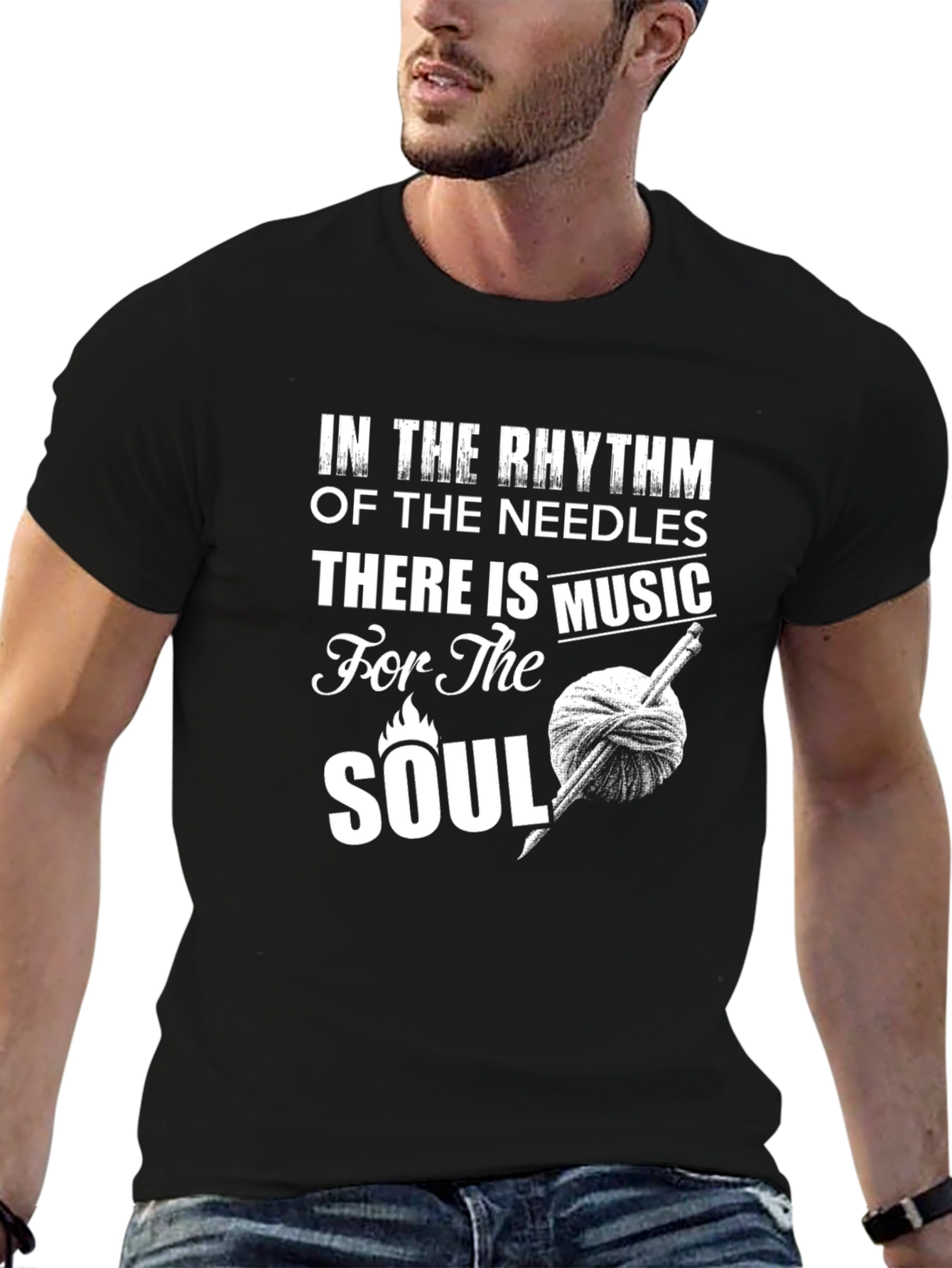 Black Knitting Music T-Shirt - Rhythm of Needles view 6