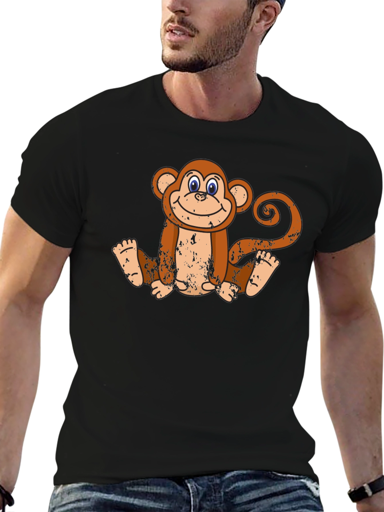Black Smiling Monkey Graphic Tee - Casual Black T-Shirt view 6