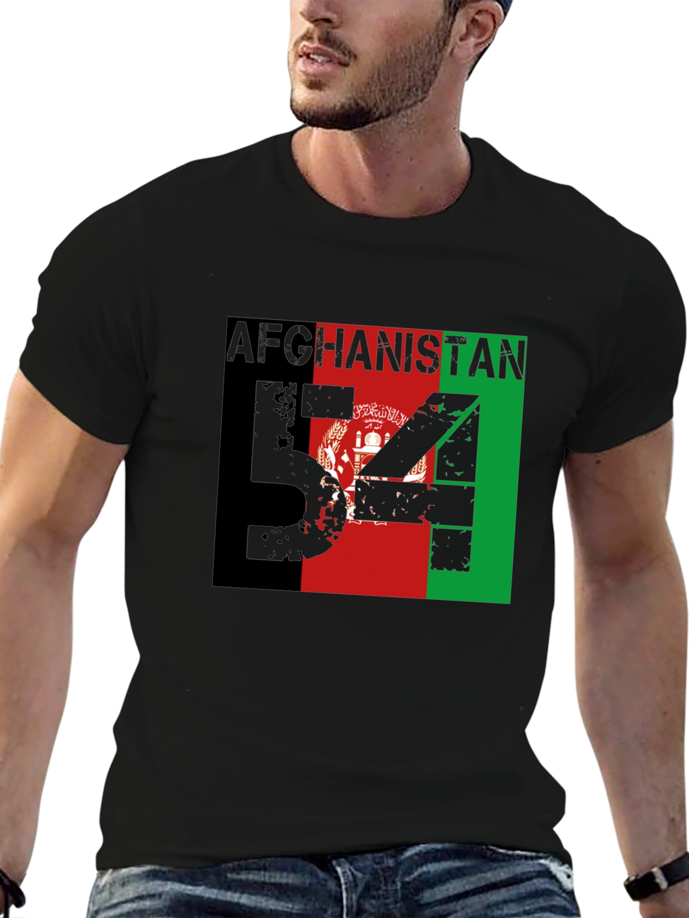 Black Afghanistan Flag T-Shirt Men's Black Patriotic Graphic Tee view 6