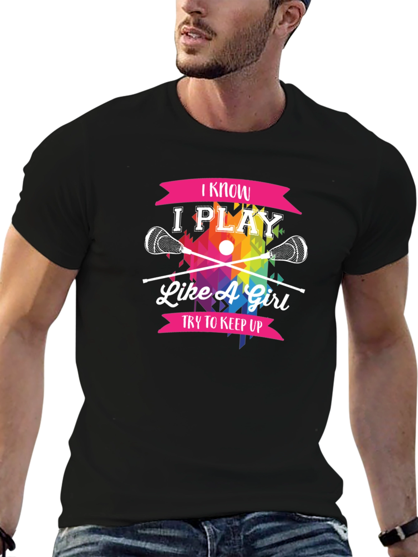 Black I Know I Play Like A Girl Lacrosse T-Shirt view 6