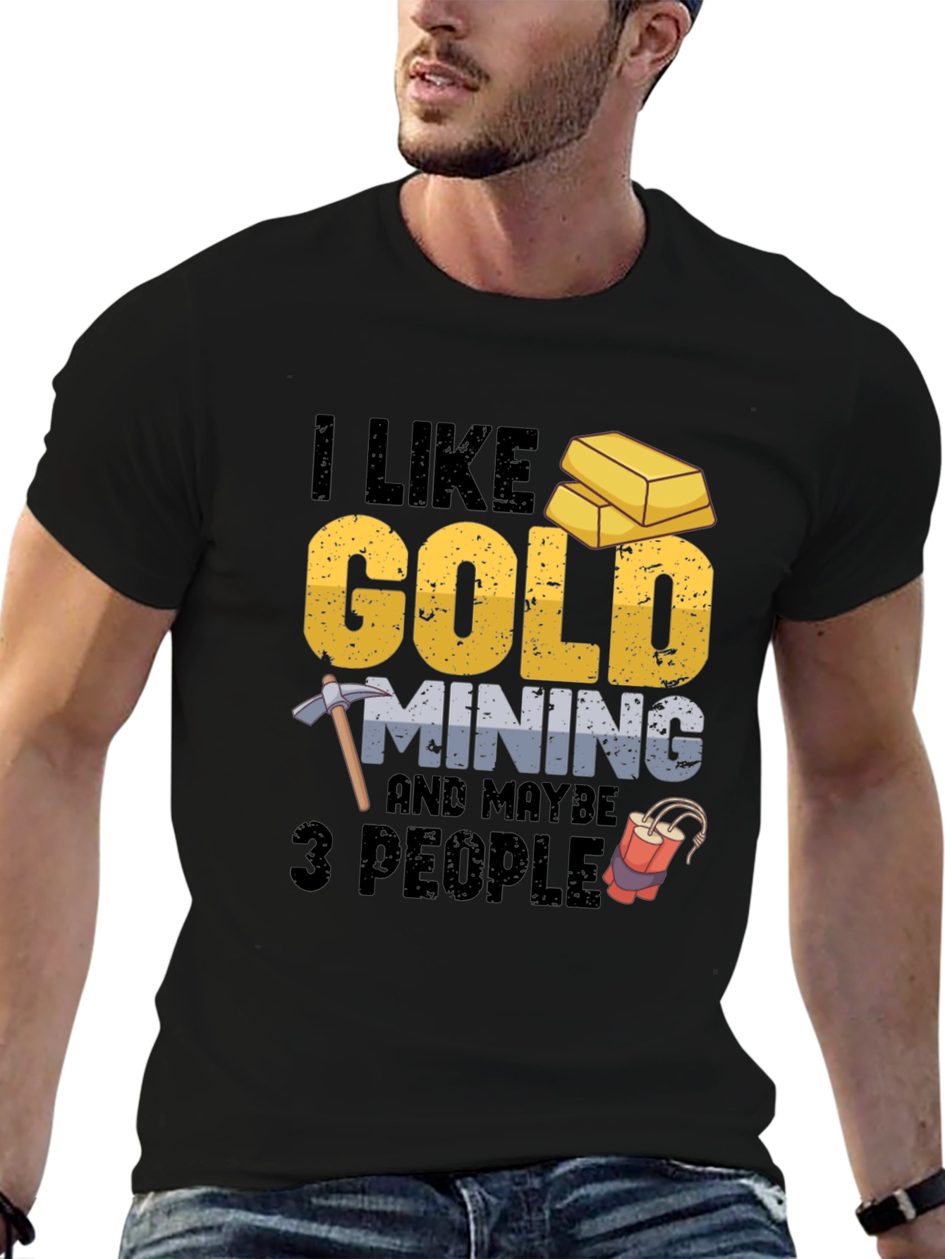 Black I Like Gold Mining & Maybe 3 People Funny T-Shirt view 6
