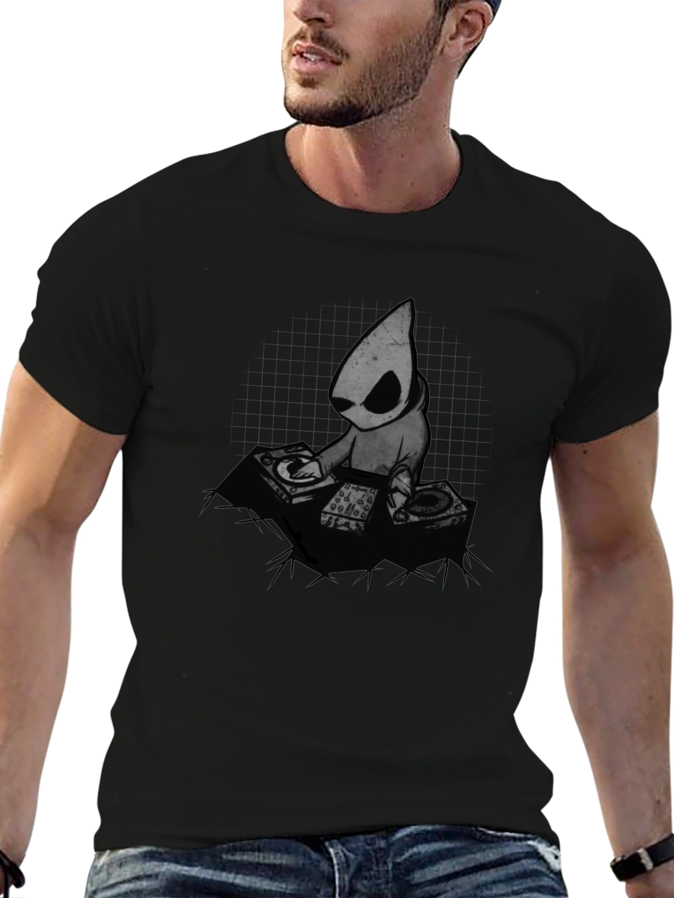Black DJ Cartoon Graphic Black T-Shirt view 6