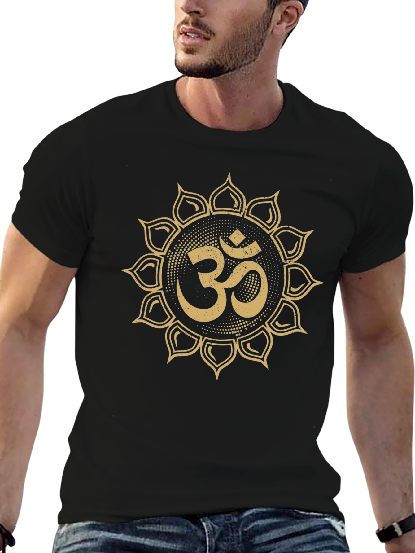 Black Om Symbol Mandala Graphic T-Shirt - Stylish Yoga Tee view 6