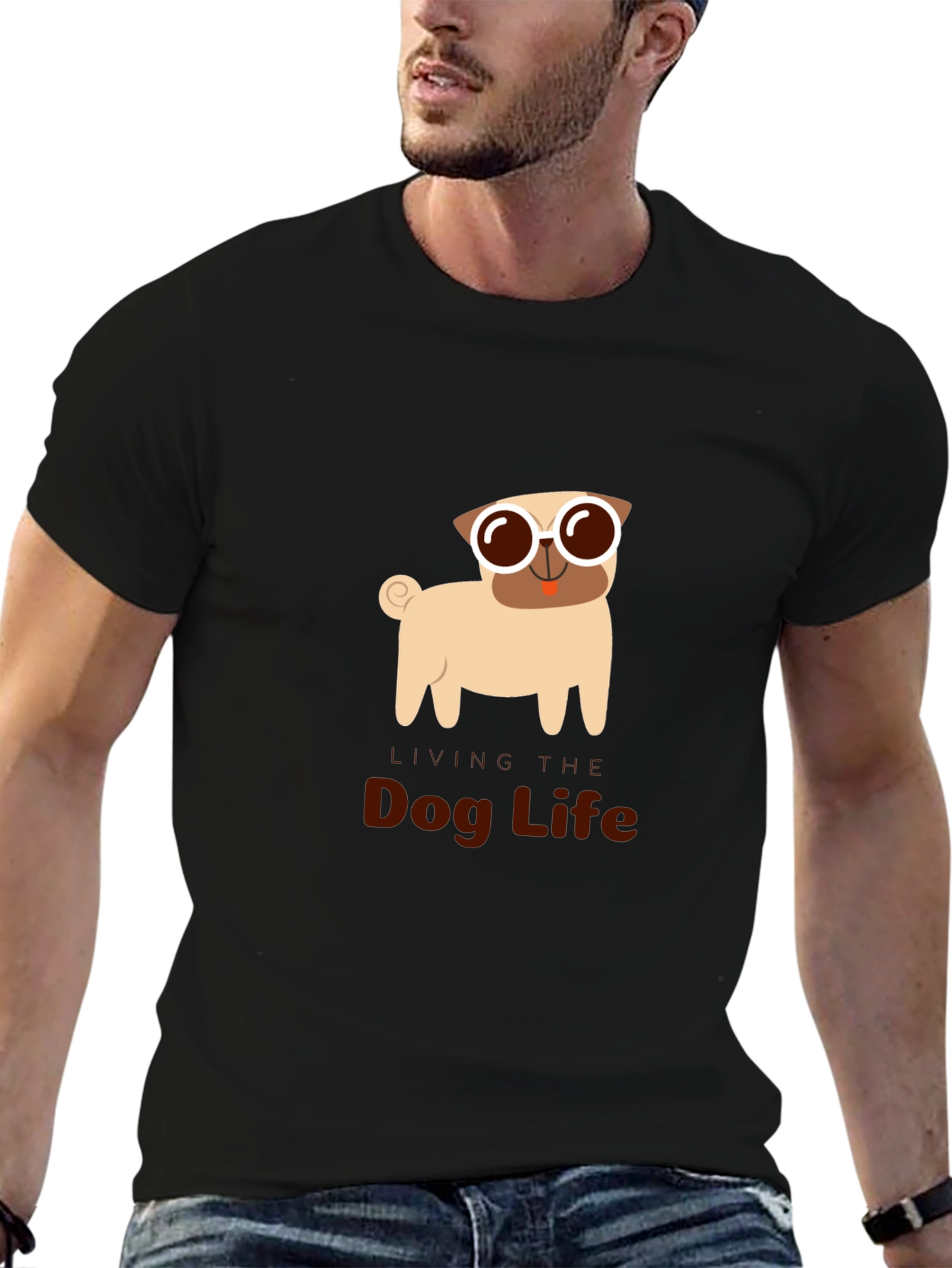 Black Dog Life Tee: Pug with Sunglasses view 6
