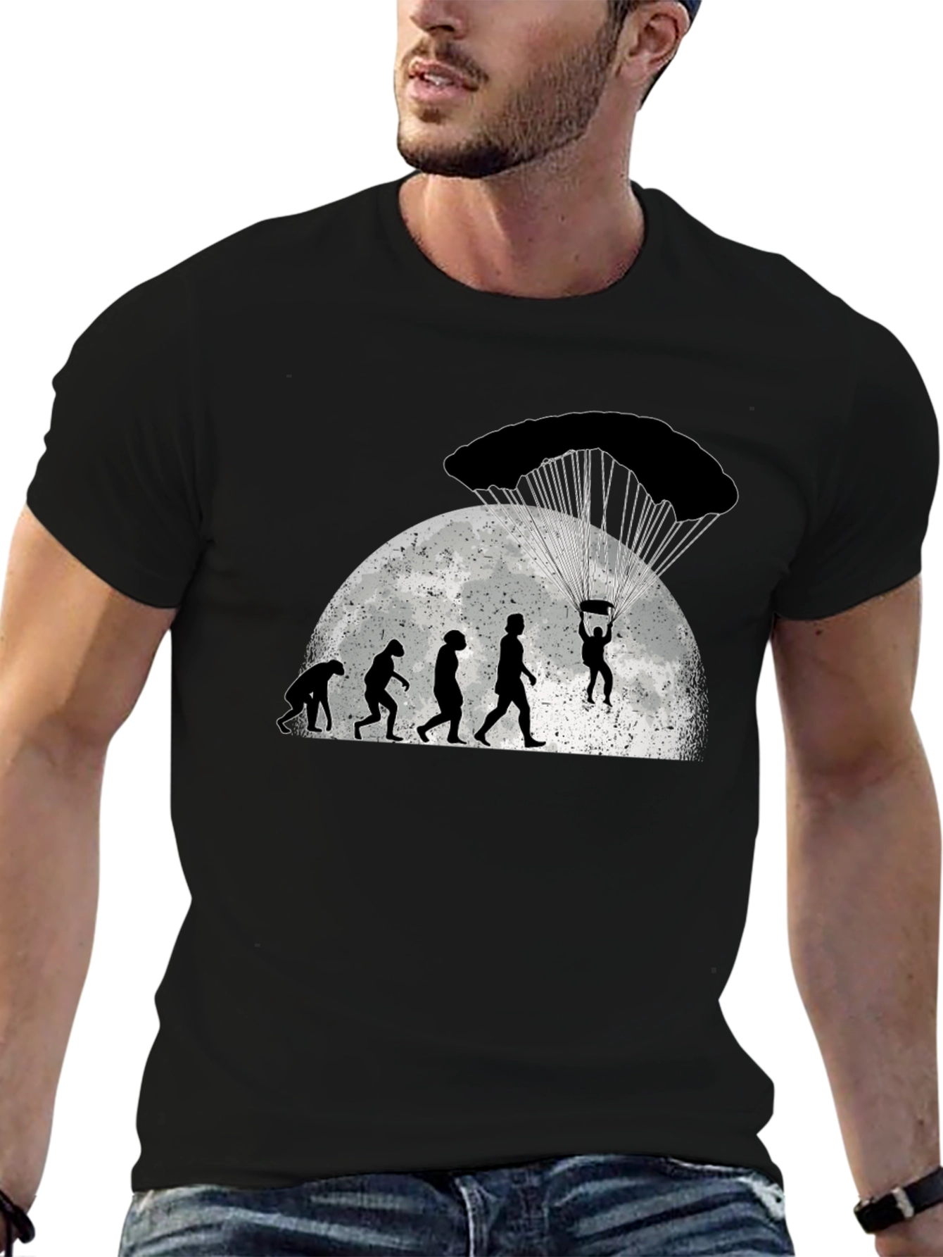 Black Skydiving Evolution T-Shirt - Black Cotton Tee view 6