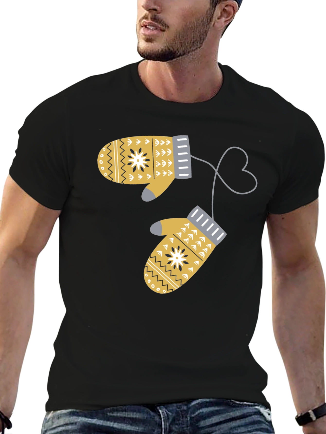Black Winter Mittens Graphic T-Shirt view 6