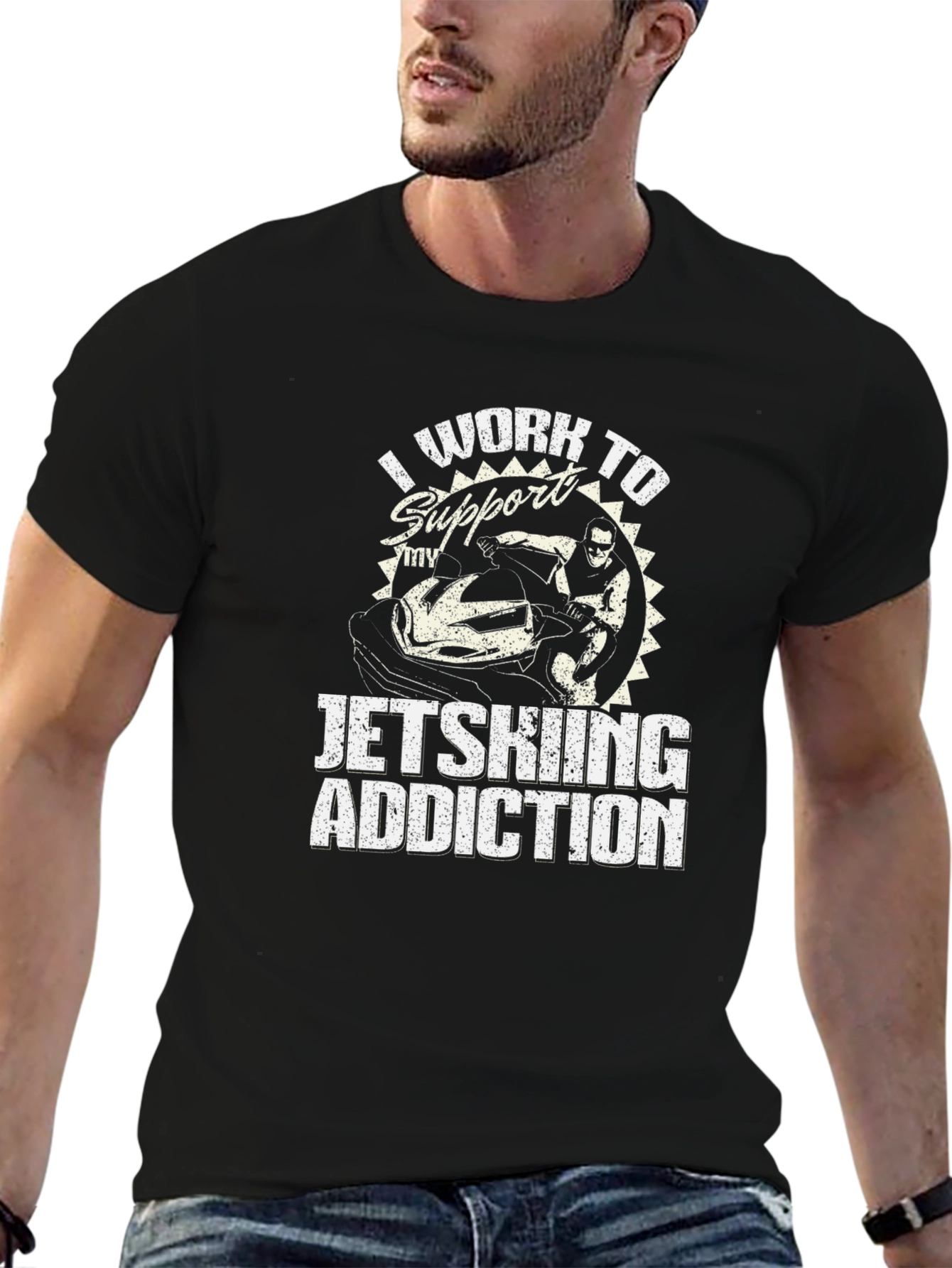Black Jet Skiing Addiction Graphic Tee - Cool Hobby Shirt view 6