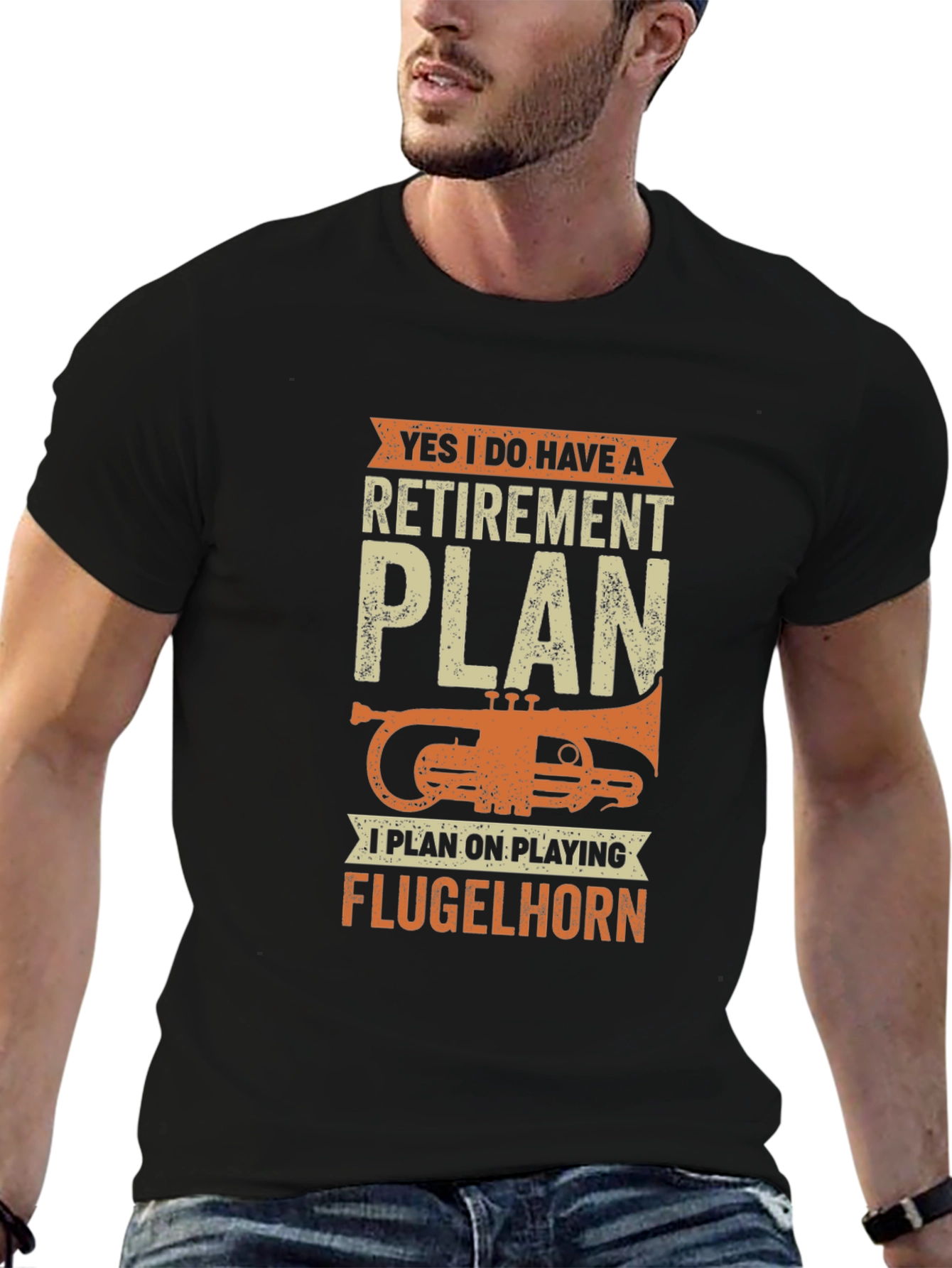 Black Funny Retirement Plan Flugelhorn Player T-Shirt view 6