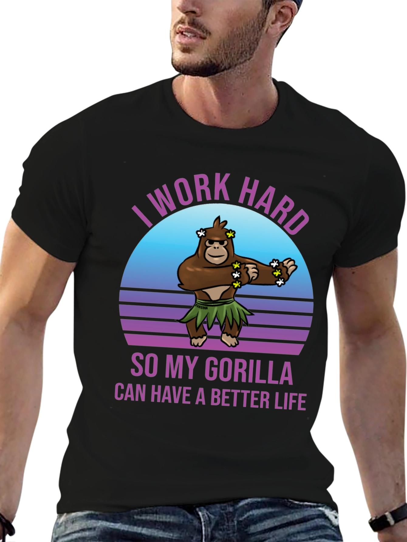 Black Work Hard Gorilla Better Life T-Shirt view 6
