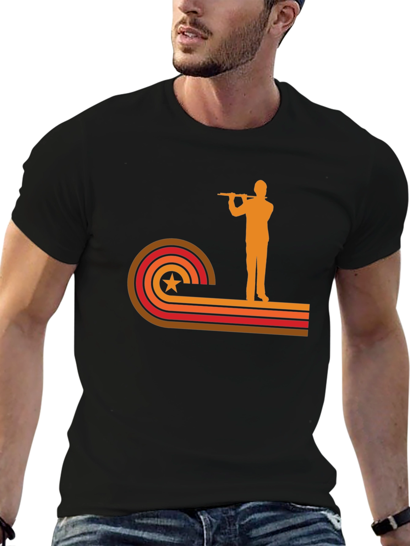 Black Retro Flute Player Graphic Tee view 6