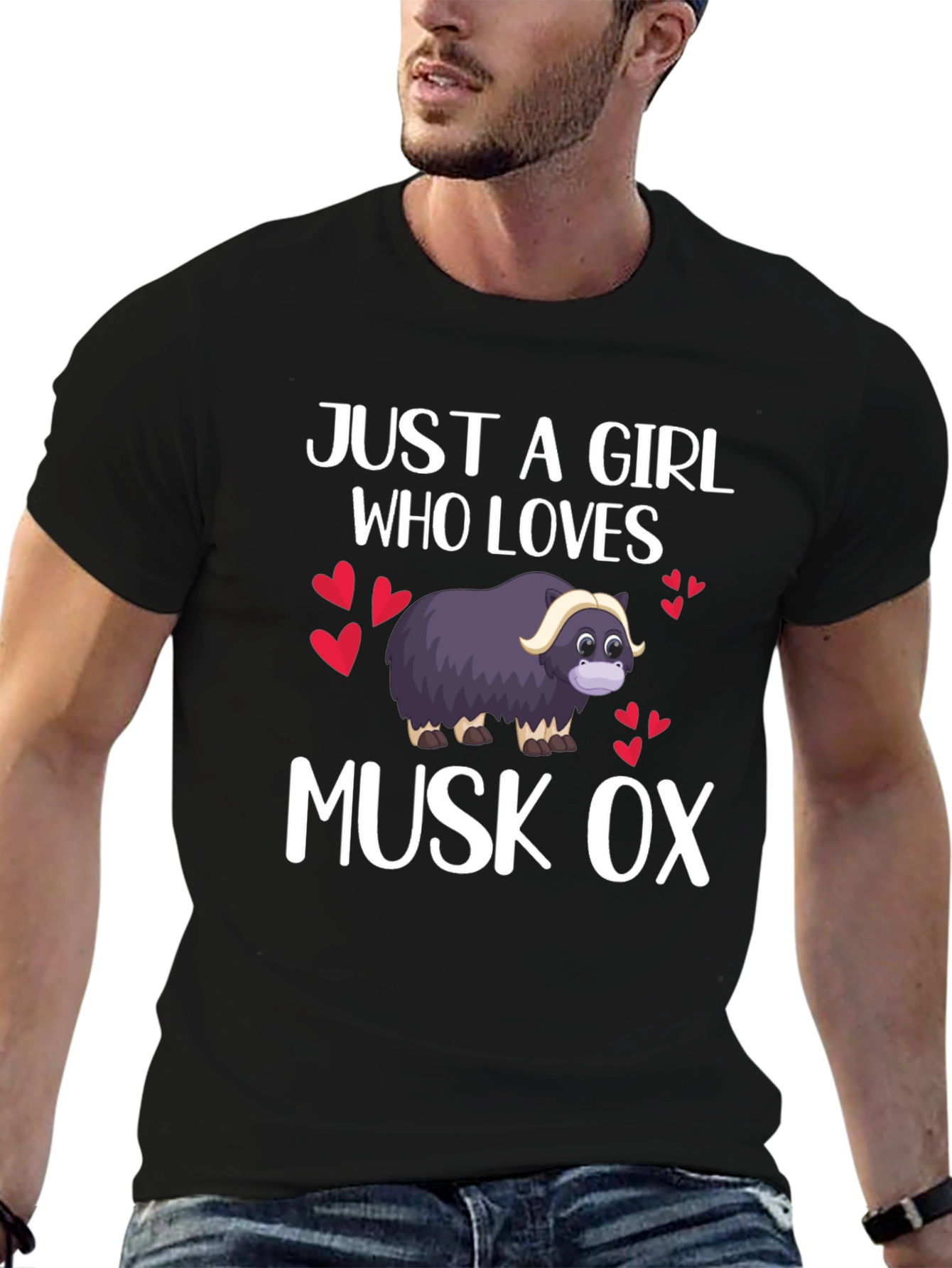 Black Just A Girl Who Loves Musk Ox T-Shirt view 6