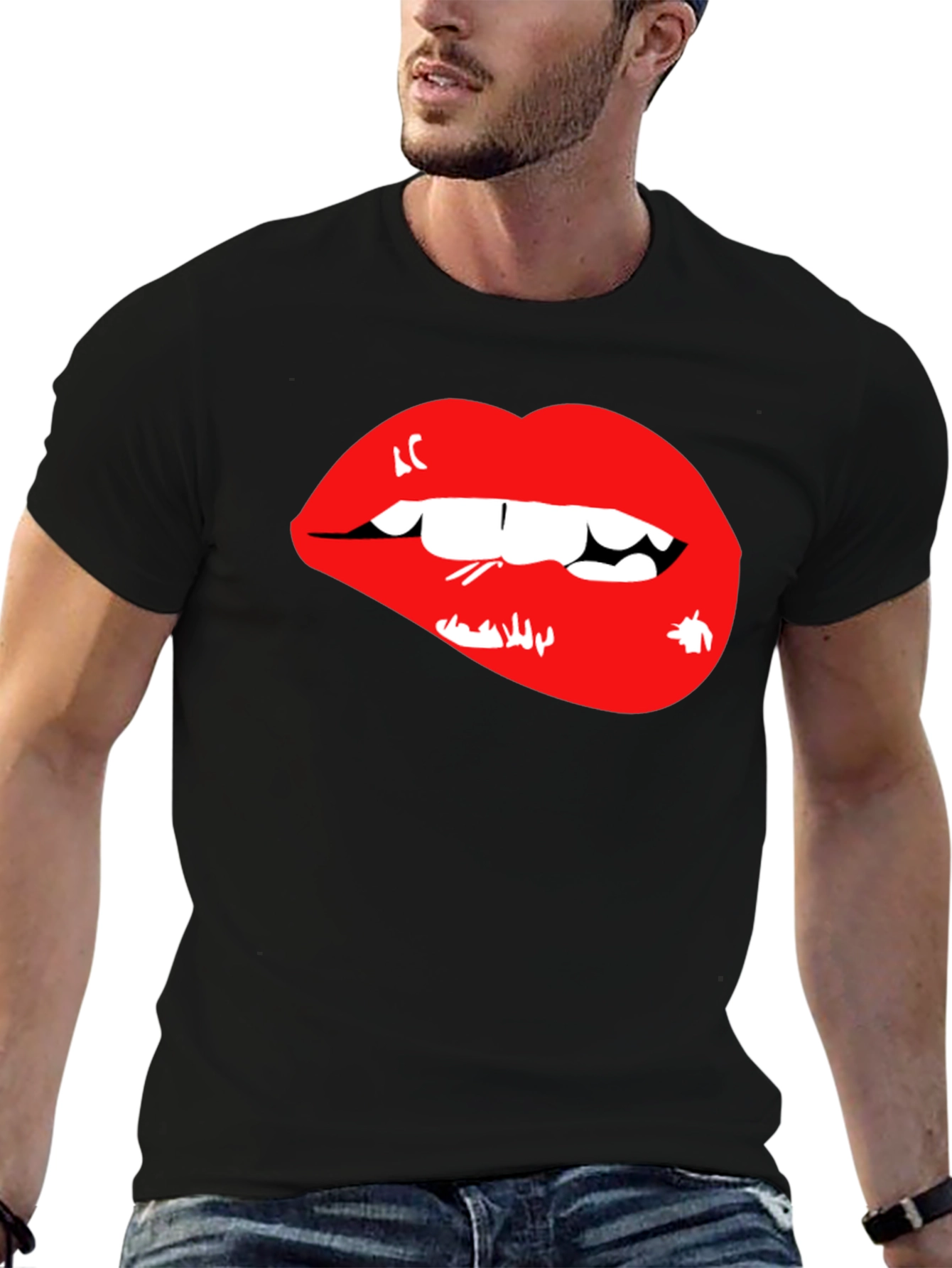 Black Red Lips Graphic Black T-Shirt view 6