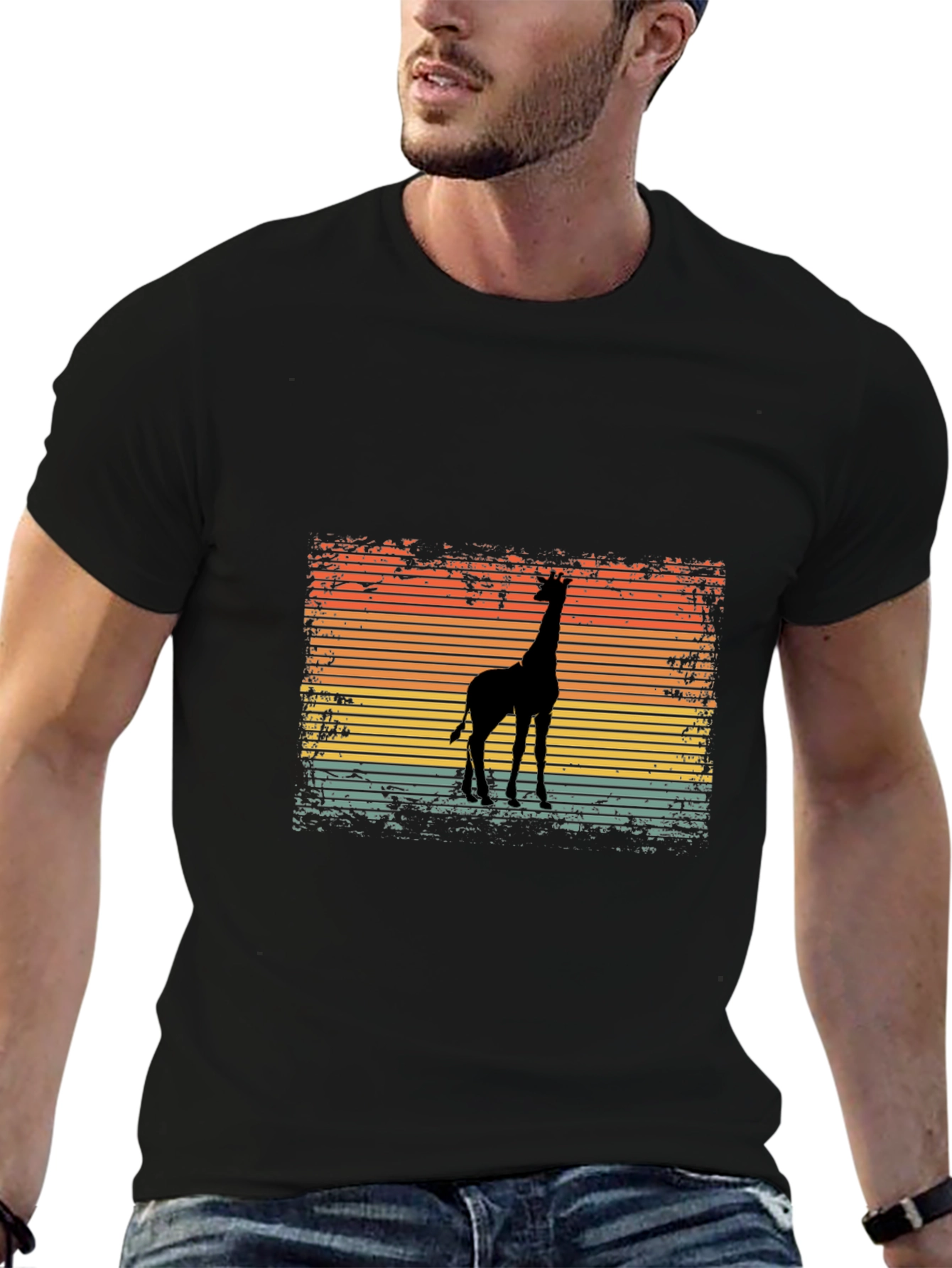 Black Retro Giraffe Sunset Graphic T-Shirt view 6