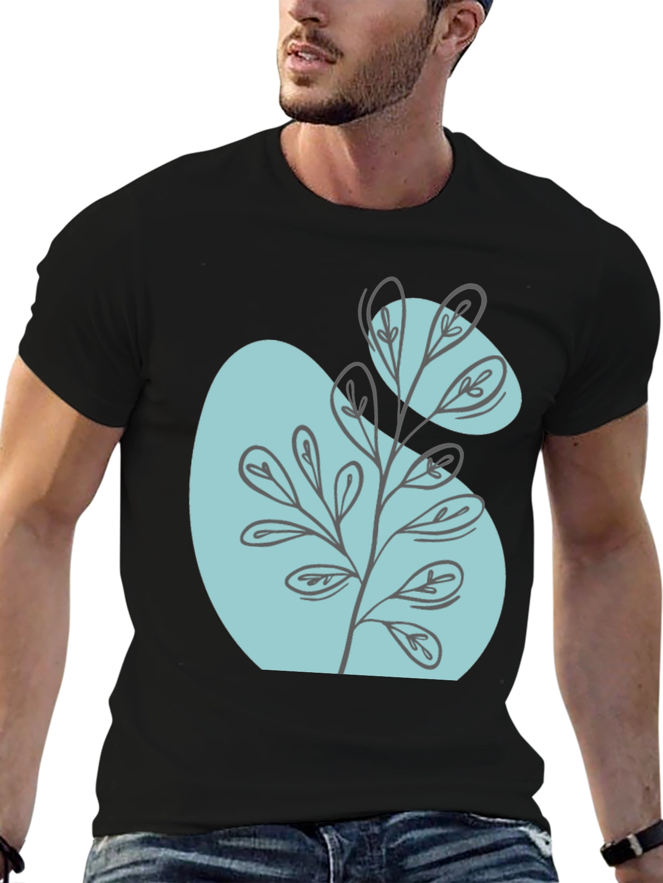 Black Abstract Botanical Graphic Black T-Shirt view 6